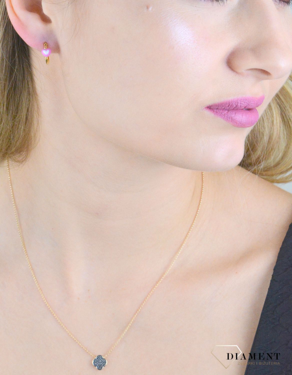 Srebrne kolczyki pozłacane z różowym serduszkiem DIA-KLC-10971-925.jpg