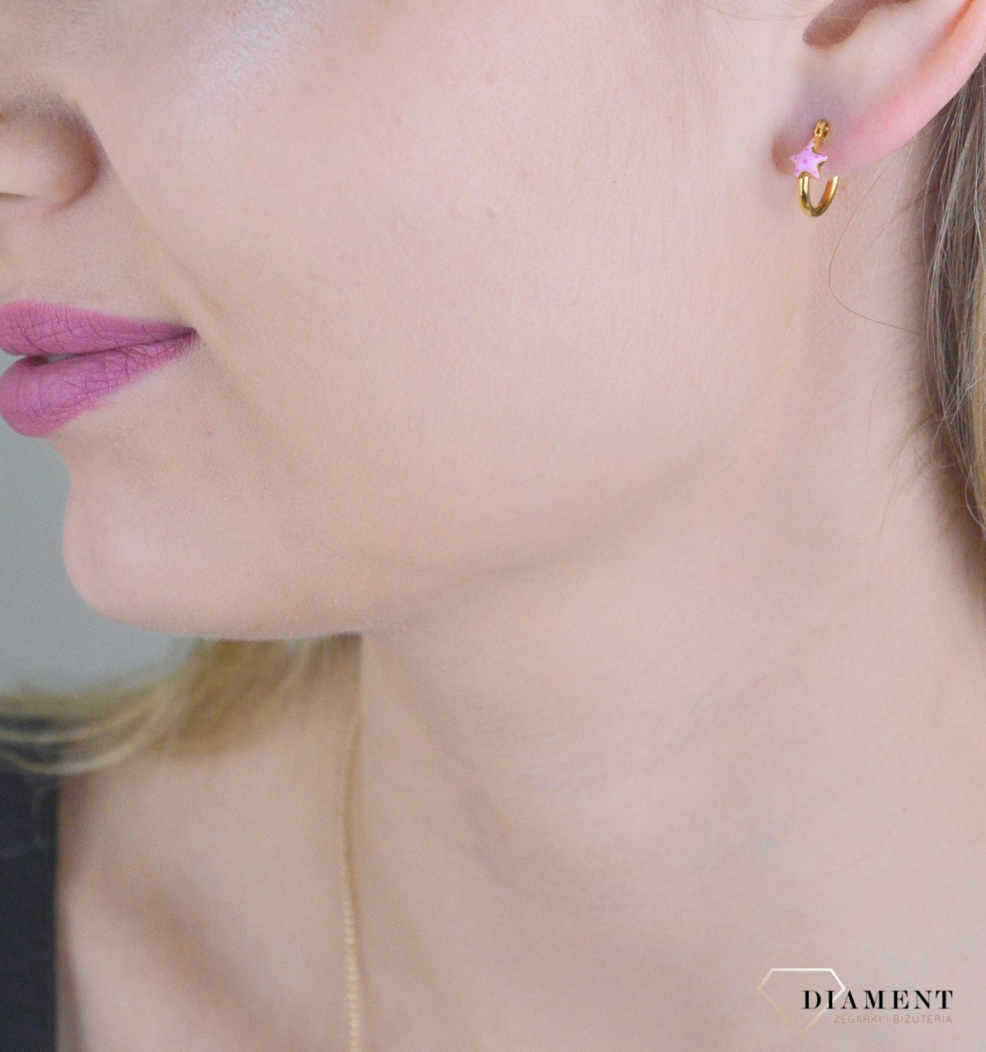 Srebrne kolczyki pozłacane z różową gwiazdką DIA-KLC-10973-925.jpg