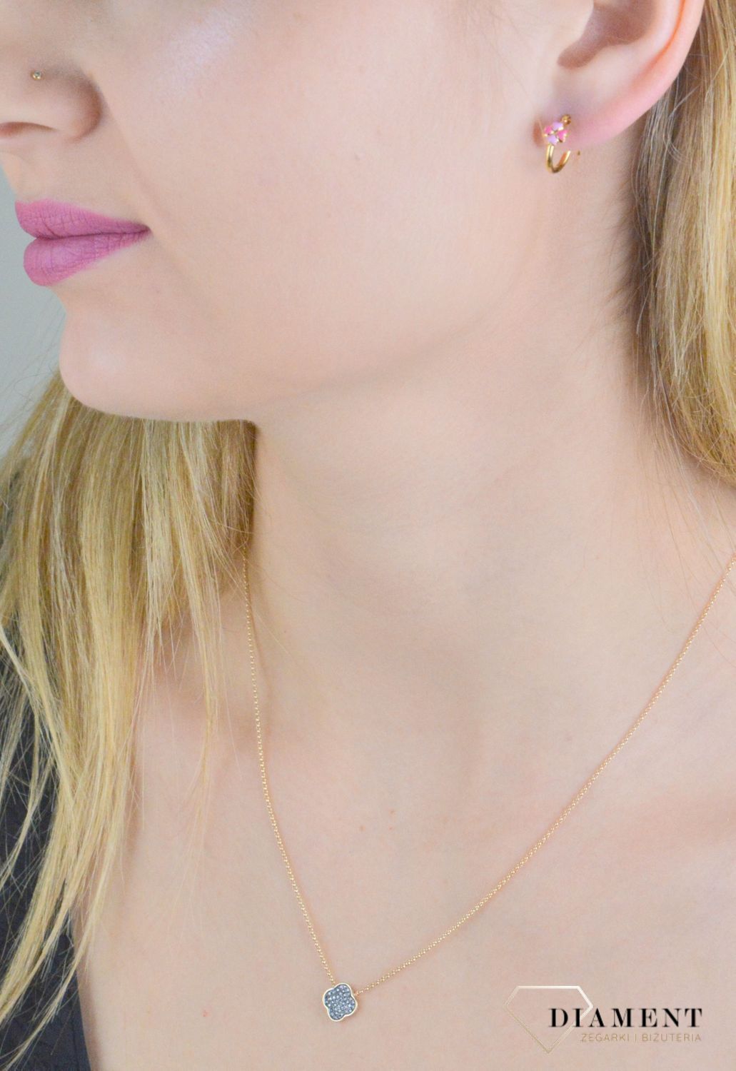 Srebrne kolczyki pozłacane z różowym kwiatkiem DIA-KLC-10974-925.jpg