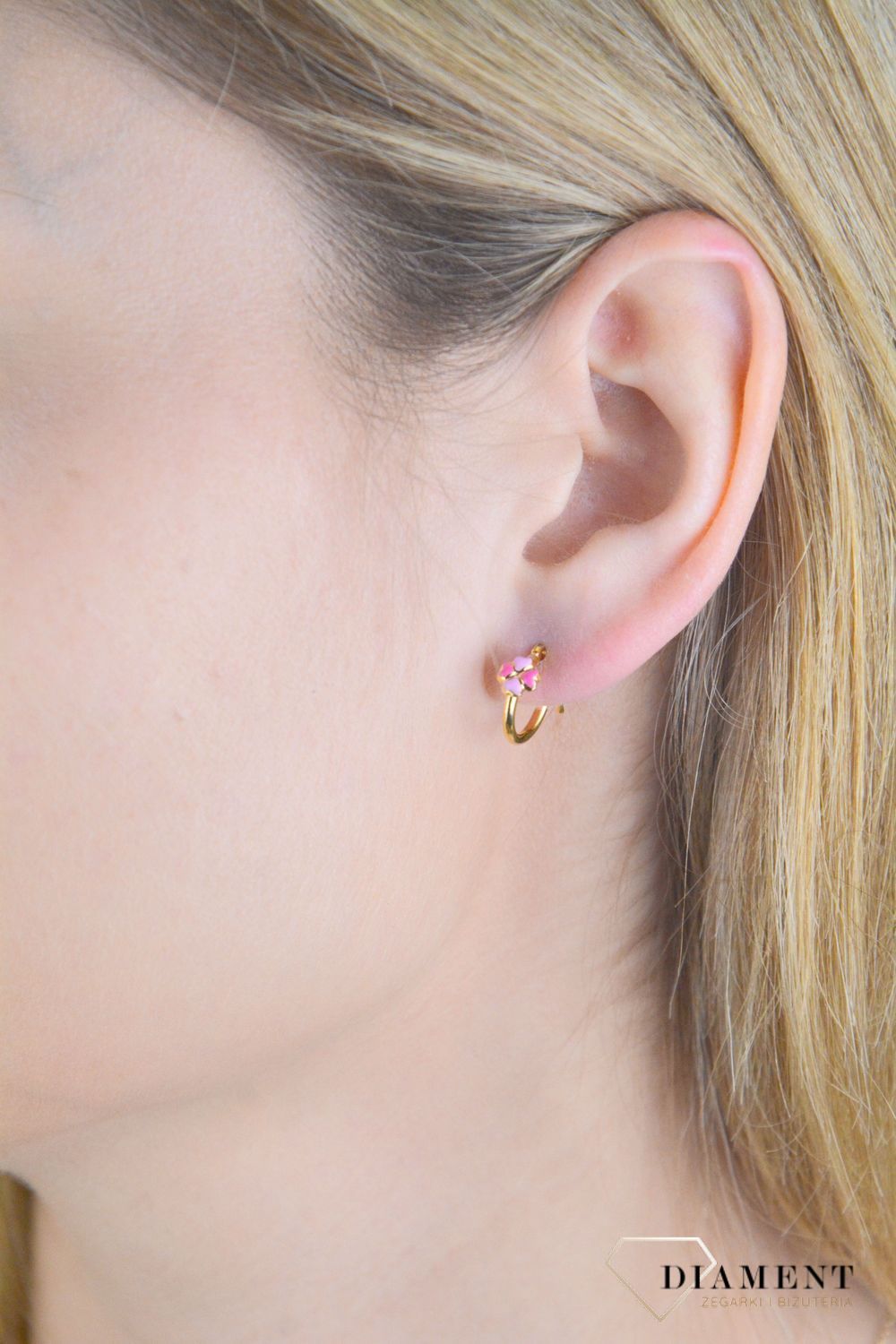 Srebrne kolczyki pozłacane z różowym kwiatkiem DIA-KLC-10974-925.jpg