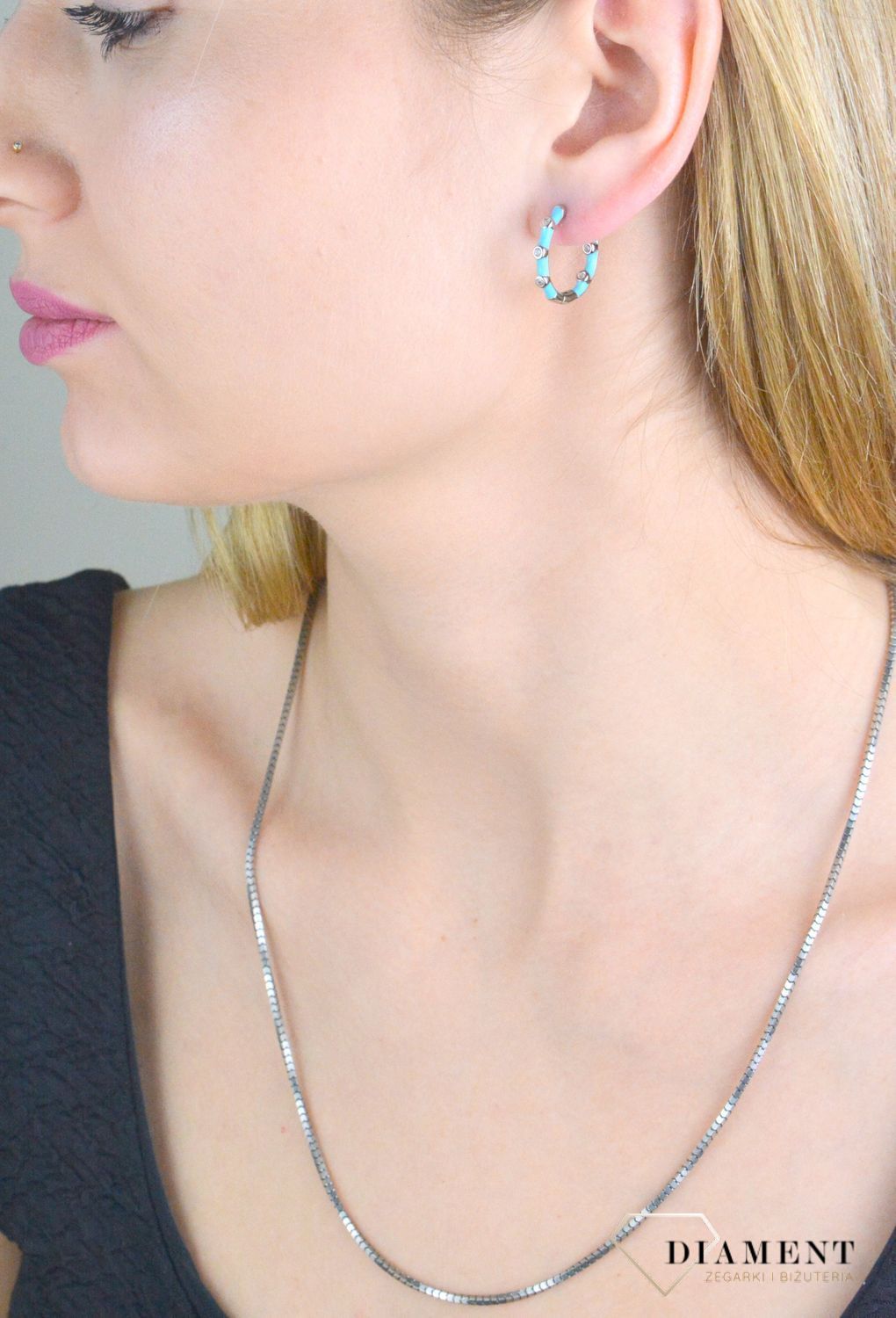 Kolczyki srebrne damskie 925 kółka z niebieską emalią DIA-KLC-10976-925.jpg