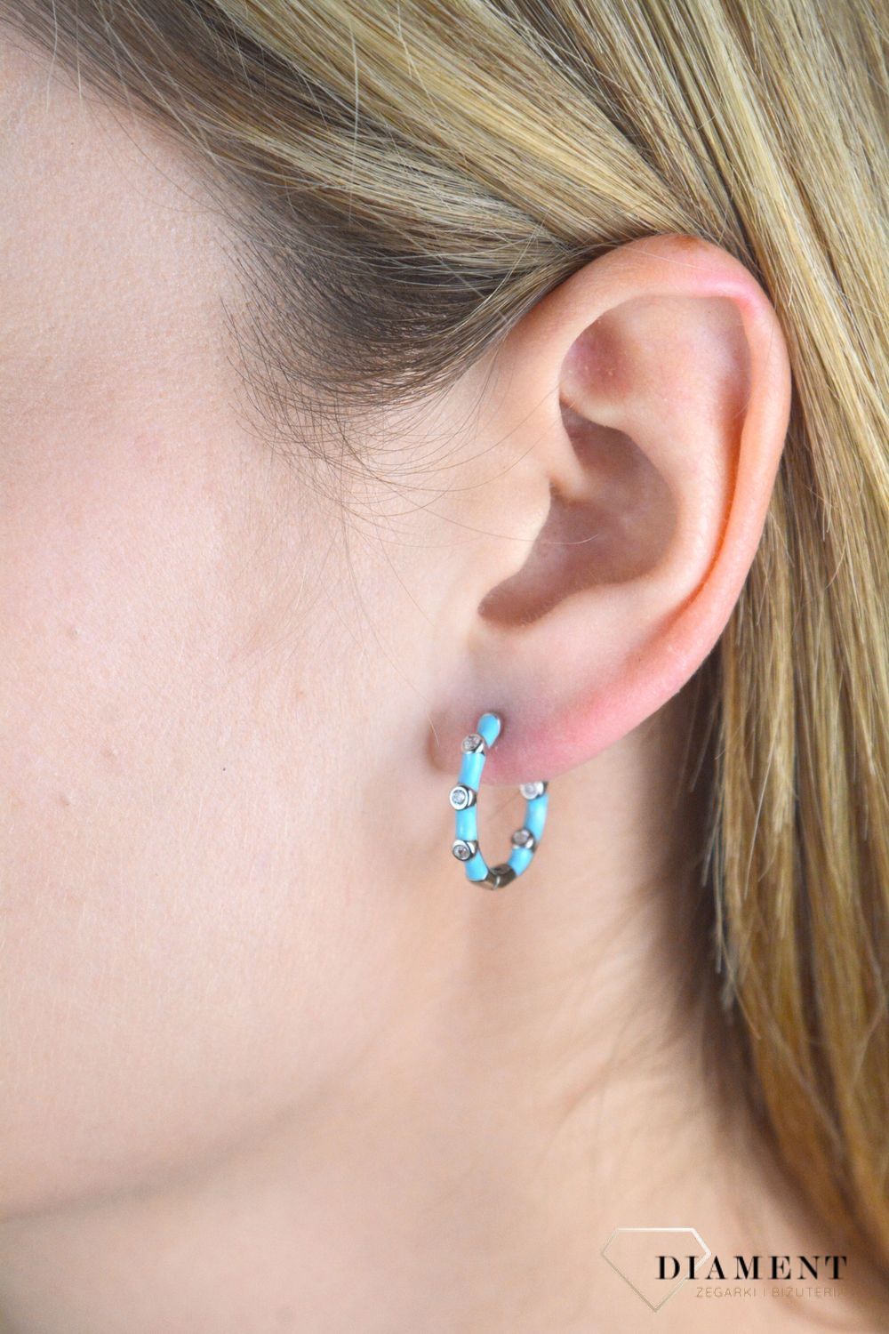 Kolczyki srebrne damskie 925 kółka z niebieską emalią DIA-KLC-10976-925.jpg