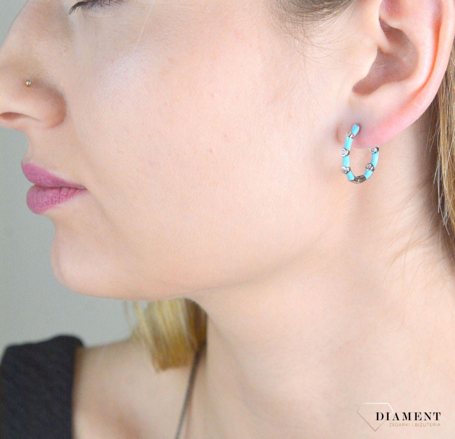Kolczyki srebrne damskie 925 kółka z niebieską emalią DIA-KLC-10976-925.jpg