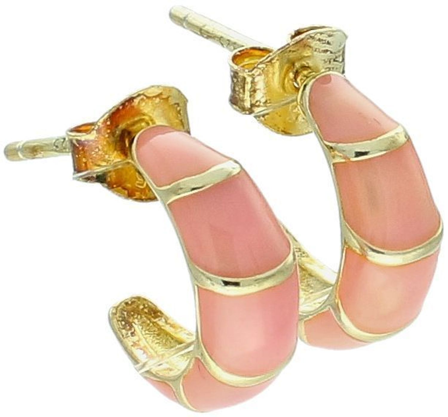 Pozłacane kolczyki srebrne 925 w kształcie półkola z różową emalią. Długość 1,2 cm, zapięcie na sztyft. Stylowy i kolorowy akcent do każdej stylizacji.1.jpg