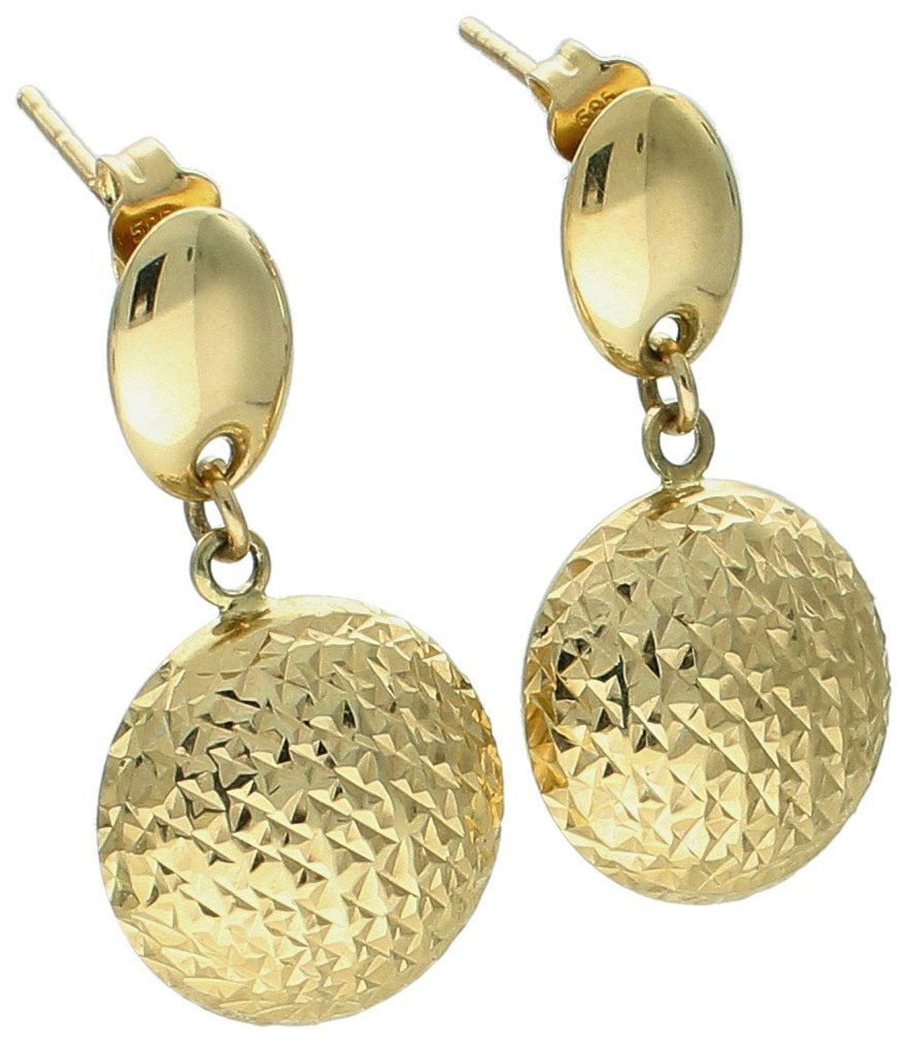 Kolczyki złote kulki wiszące grawerowane pr 585, DIA-KLC-10990-585 Złote kolczyki wykonane z najwyższej jakości żółtego złota, próba 585. Kolczyki w modowym stylu, wpisujące się w obecne trendy 1.jpg