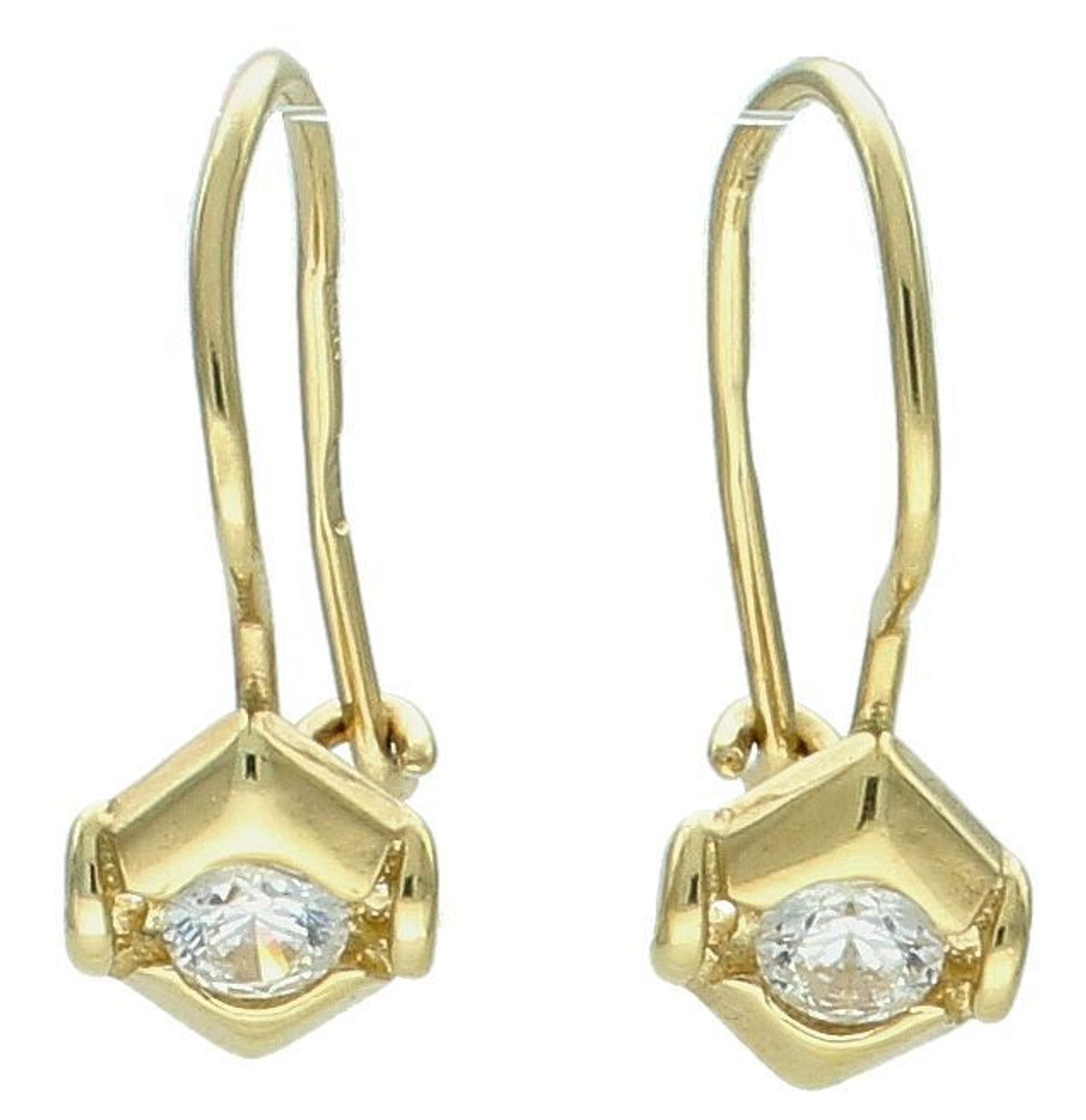 Kolczyki złote Apart wiszące romby z cyrkoniami na bigiel, próba 585 DIA-KLC-1100-585.  Złote kolczyki zapinane na bigiel. Złote kolczyki wykonane z najwyższej jakości 2.jpg