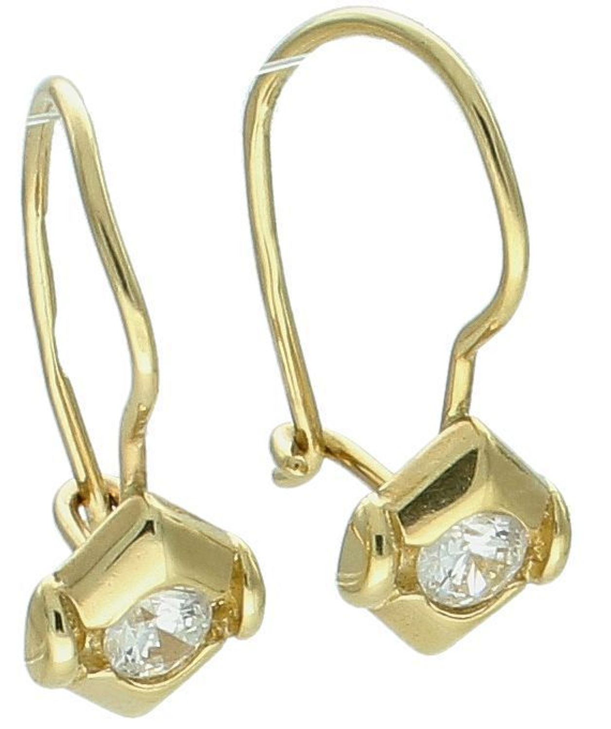 Kolczyki złote Apart wiszące romby z cyrkoniami na bigiel, próba 585 DIA-KLC-1100-585.  Złote kolczyki zapinane na bigiel. Złote kolczyki wykonane z najwyższej jakości 2.jpg