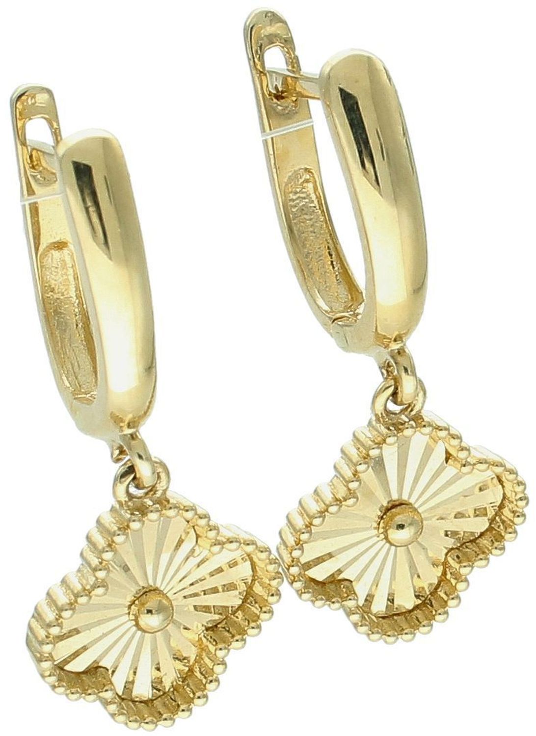 Złote kolczyki damskie 585 Grawerowany kwiatek DIA-KLC-11005-585. Niezwykle szykowne i stylowe kolczyki wykonane z najwyższej jakości 14–karatowego żółtego złota to elegancki dodatek 1.jpg