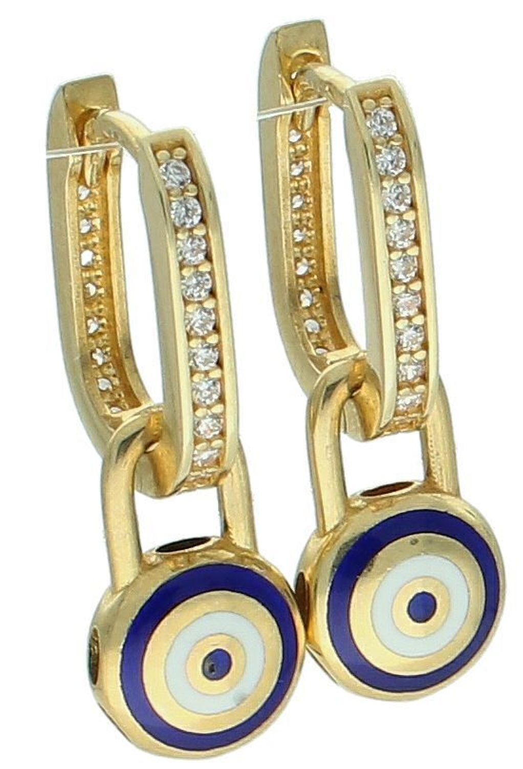 Kolczyki złote 585 z cyrkoniami i wiszącym oczkiem DIA-KLC-11011-585 Złote kolczyki wiszące wykonane z najwyższej jakości żółtego złota, próba 585, 1.jpg