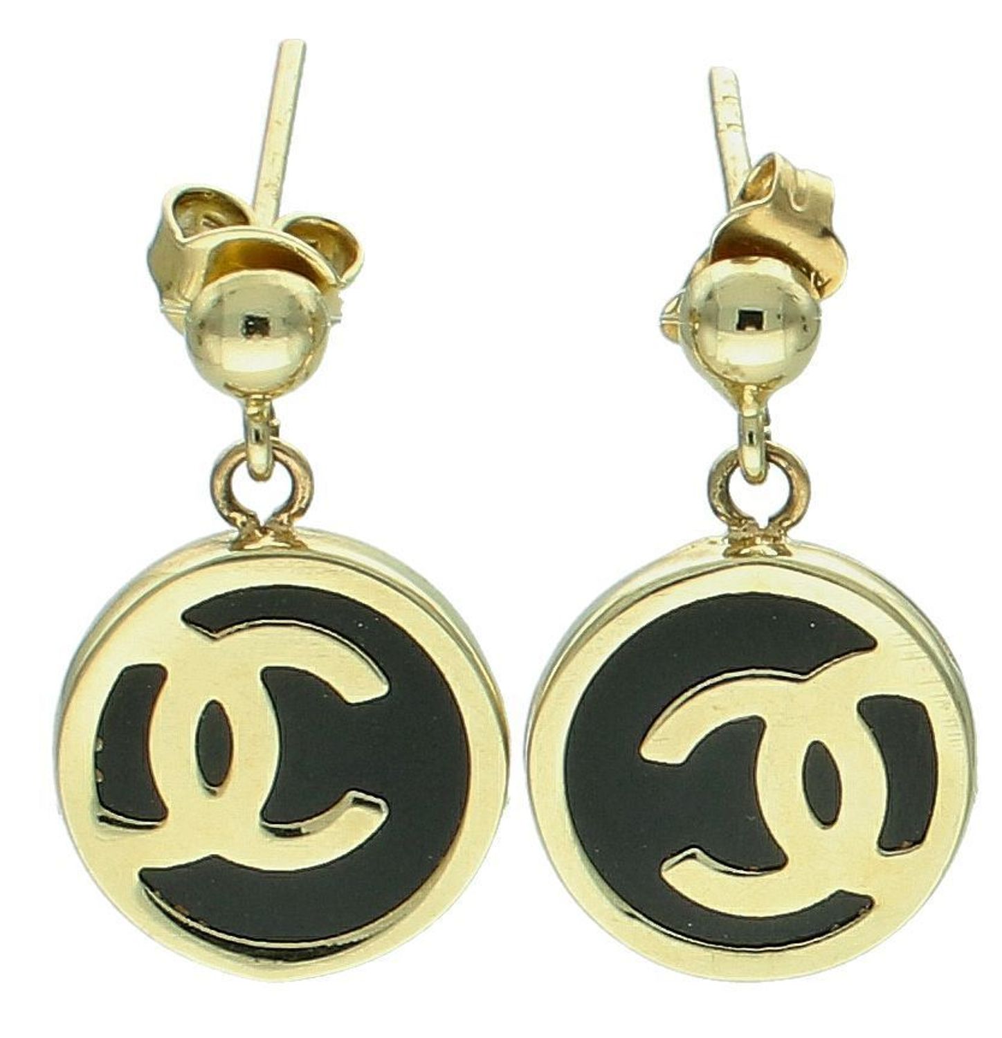 Kolczyki złote 585 wiszące chanelki z czarną emalią DIA-KLC-11012-585 Złote kolczyki zostały wykonane z najwyższej jakości złota próby 585.1.jpg