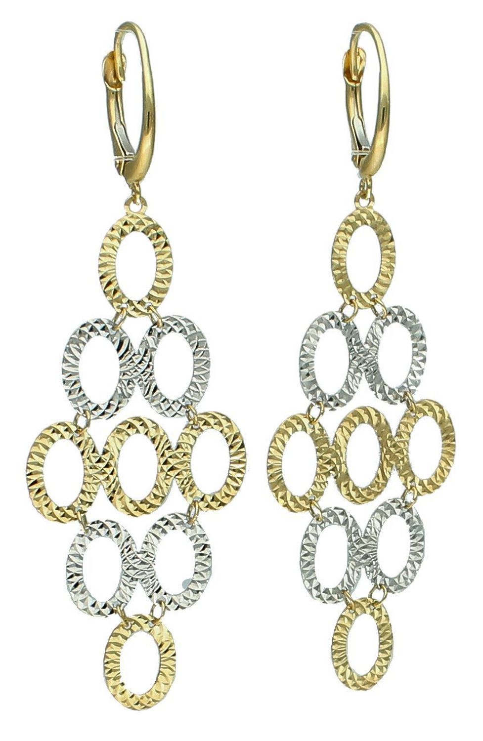 Kolczyki złote wiszące grawerowane pr 585, DIA-KLC-11043-585  Złote kolczyki zostały wykonane z najwyższej jakości złota próby 585. Złote kolczyki zostały ozdobione białym złotem1.jpg