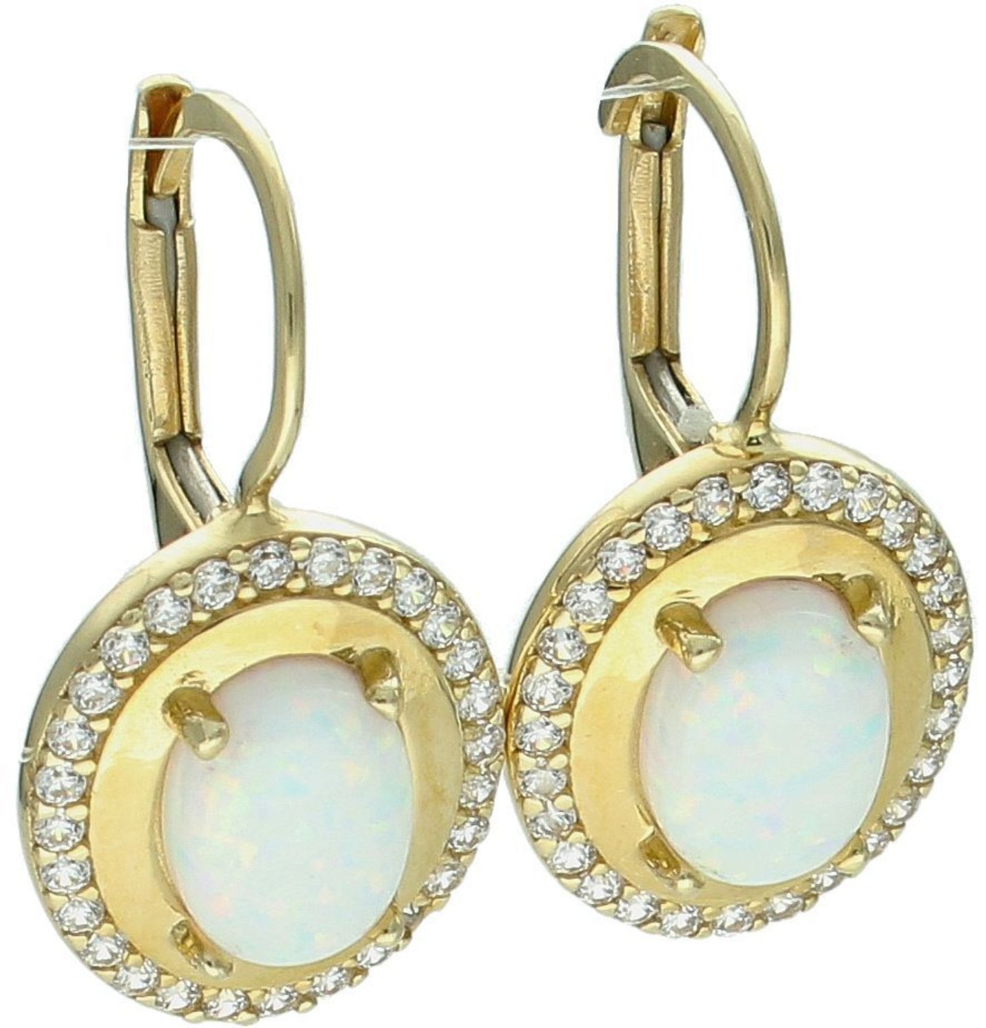 Złote kolczyki damskie 585 z białym opalem DIAwykonane z14-karatowego żółtego złota. Subtelna klasyka w nowoczesnym wydaniu. Szlachetny blask drogocennego kruszcu zamknięty w oryginalnej 1.jpg