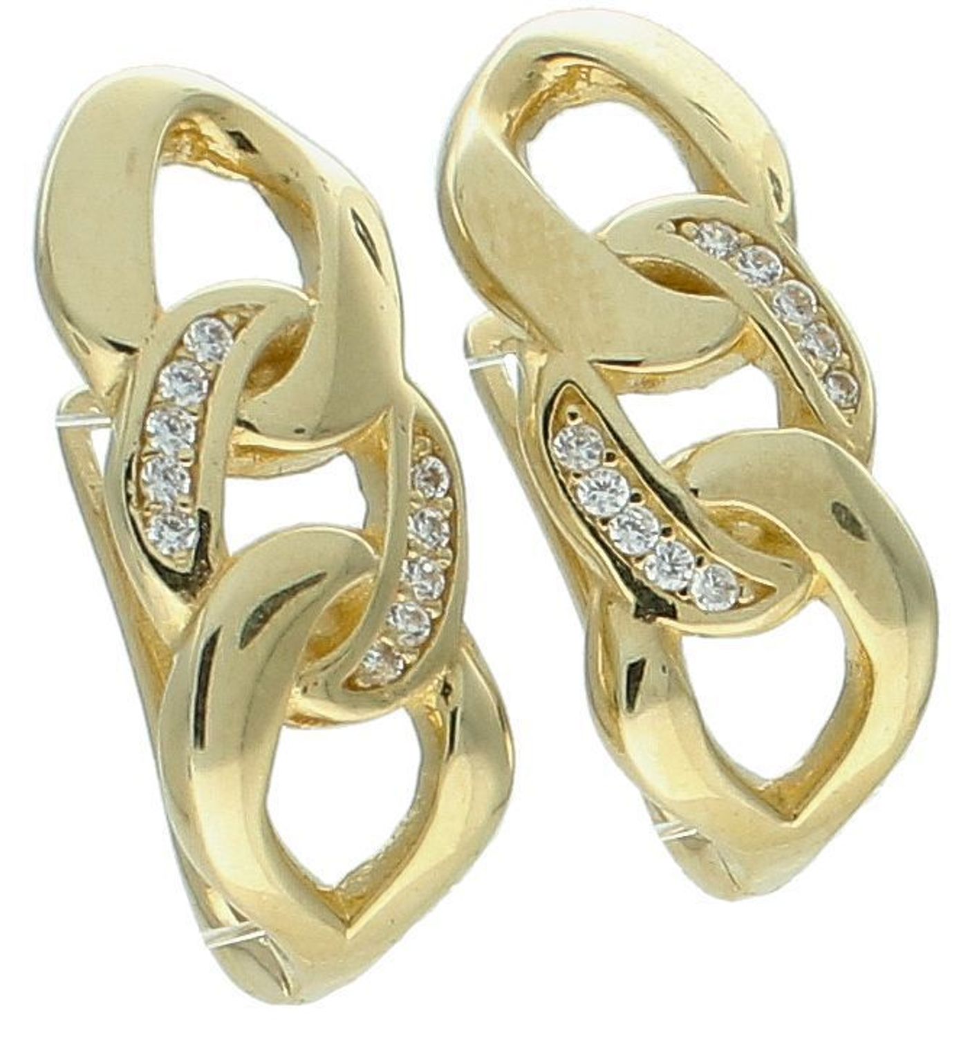 Kolczyki złote wzór pancerka z cyrkonią pr 585, DIA-KLC-11111-585 Te eleganckie kolczyki złote w klasycznym wzorze pancerki z subtelną cyrkonią to połączenie tradycji z nowoczesnym blaskiem.1.jpg