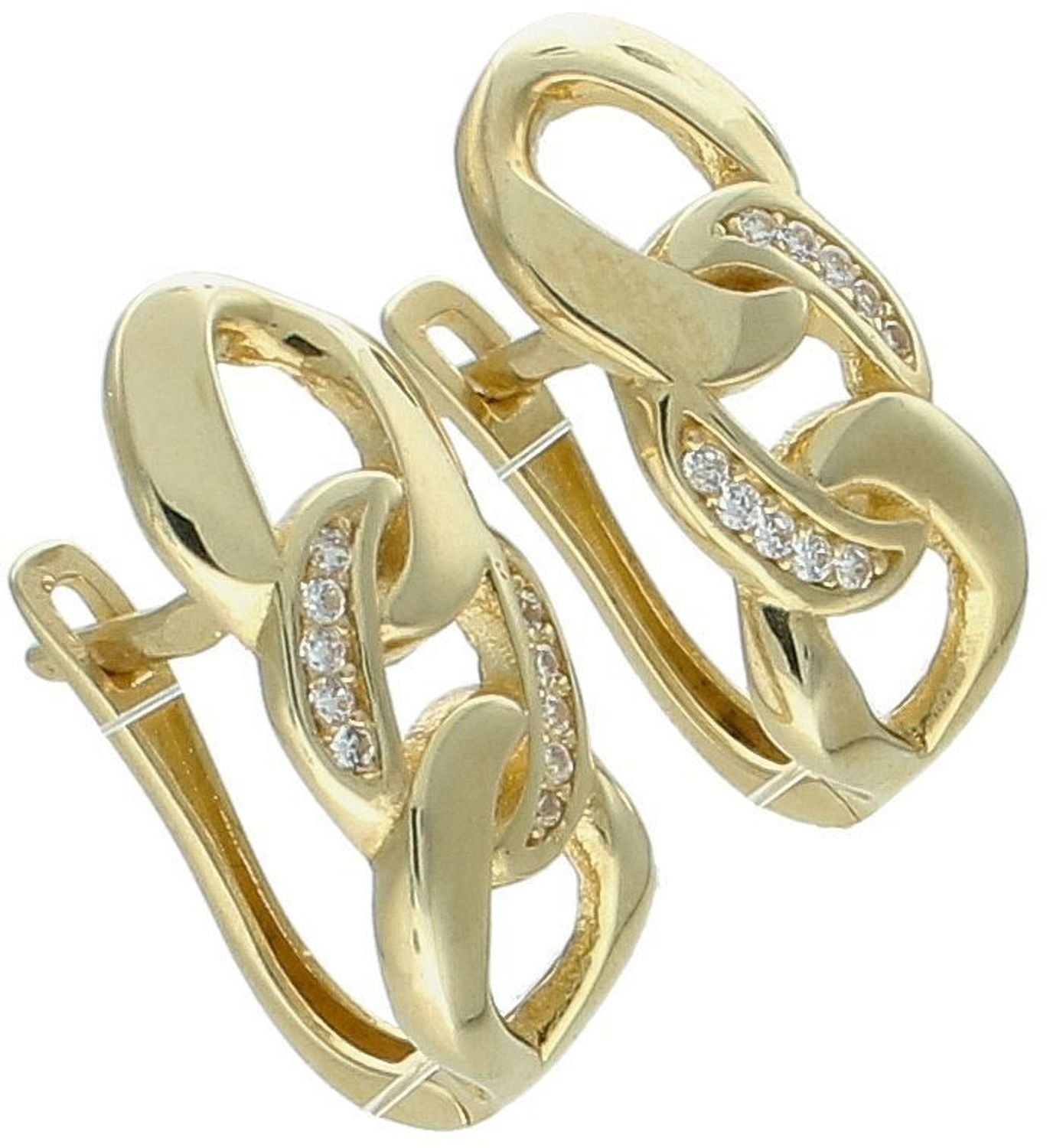 Kolczyki złote wzór pancerka z cyrkonią pr 585, DIA-KLC-11111-585 Te eleganckie kolczyki złote w klasycznym wzorze pancerki z subtelną cyrkonią to połączenie tradycji z nowoczesnym blaskiem.1.jpg