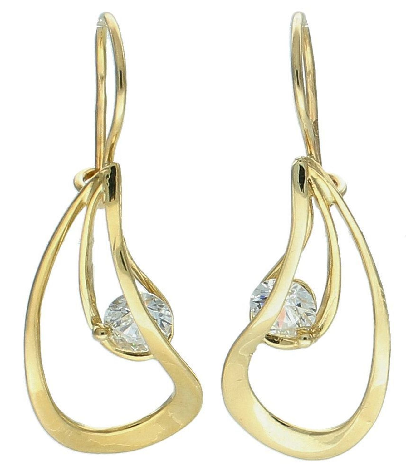 Kolczyki złote łezki wiszące z cyrkonią 585, DIA-KLC-11113-585.  Złote kolczyki zostały wykonane z wysokiej jakości złota próby 585. Złote kolczyki w formie łezki, ozdobione białą 1.jpg