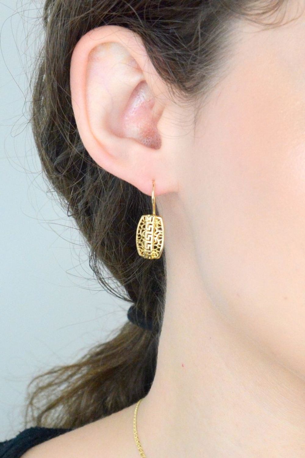 Kolczyki złote wiszące droga grecka pr 585, DIA-KLC-11123-585 Złote kolczyki zostały wykonane z najwyższej jakości złota próby 585. Złote kolczyki zostały ozdobione drogą grecką. Kunsztownie 1.jpg