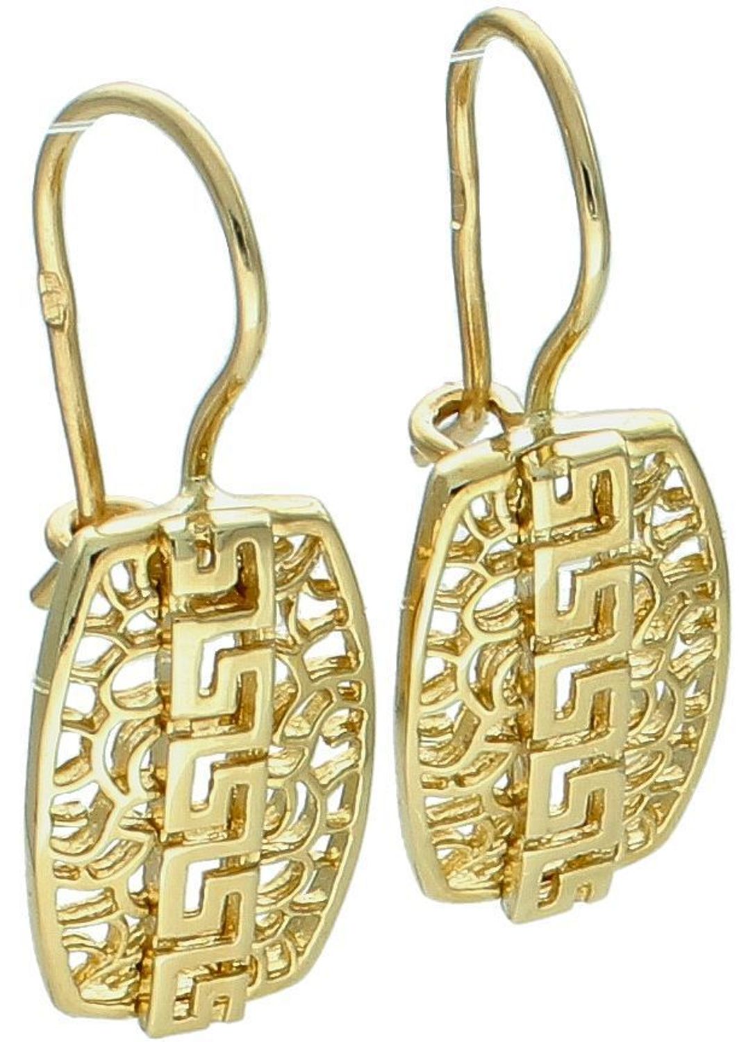Kolczyki złote wiszące droga grecka pr 585, DIA-KLC-11123-585 Złote kolczyki zostały wykonane z najwyższej jakości złota próby 585. Złote kolczyki zostały ozdobione drogą grecką. Kunsztownie 1.jpg