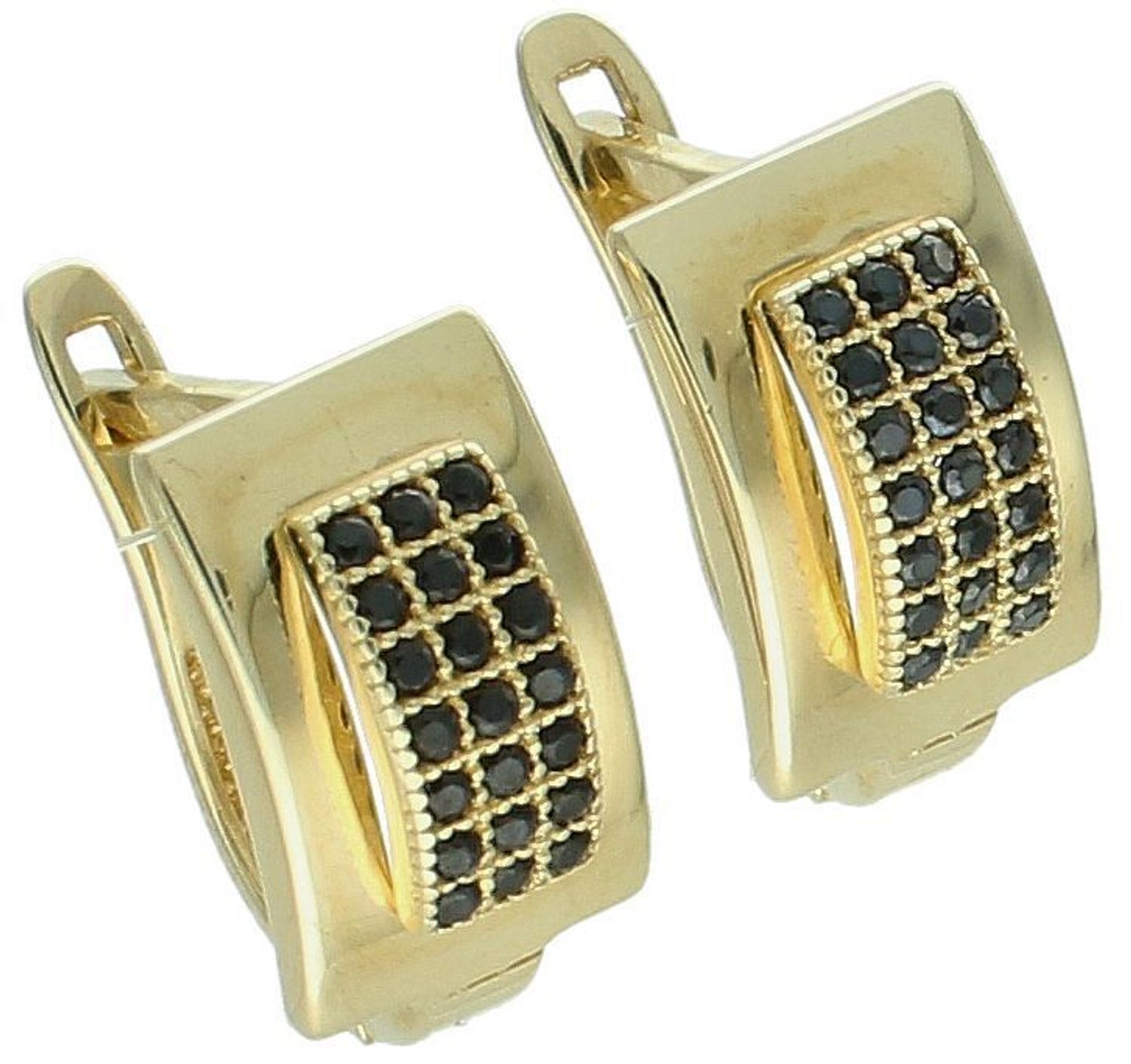 Kolczyki złote prostokątny zdobione czarną cyrkonią pr 585, DIA-KLC-11124-585 Eleganckie złote kolczyki w prostokątnym kształcie, ozdobione czarną cyrkonią, to wyjątkowa propozycja dla kobiet 1.jpg
