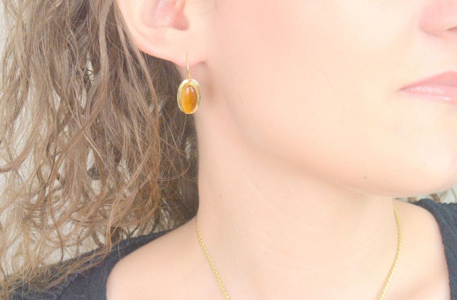 Złote kolczyki tygrysie oko próba 585 DIA-KLC-11126-585.jpg