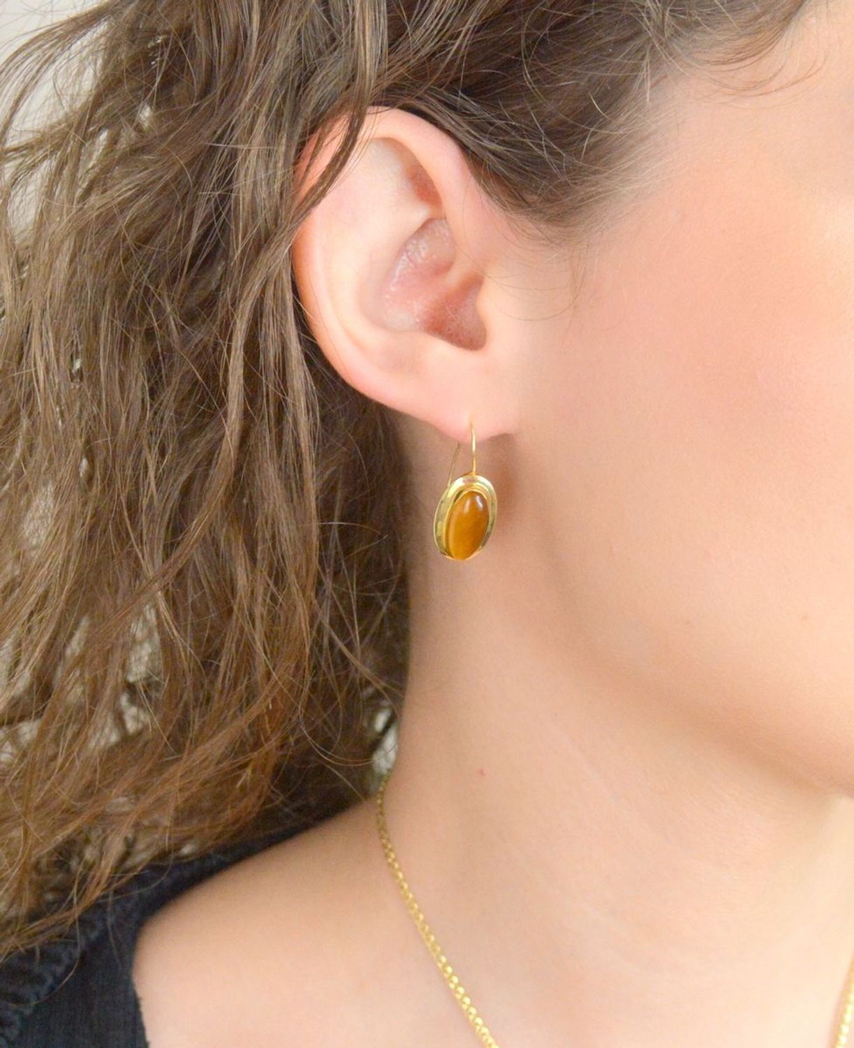 Złote kolczyki tygrysie oko próba 585 DIA-KLC-11126-585.jpg