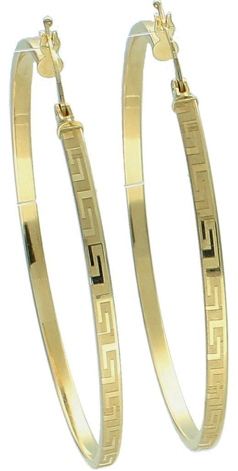 Kolczyki złote koła z drogą grecką pr 585, DIA-KLC-11131-585 Złote kolczyki wykonane z najwyższej jakości żółtego złota, próby 585. Kolczyki w formie koła ozdobione drogą grecką.1.jpg