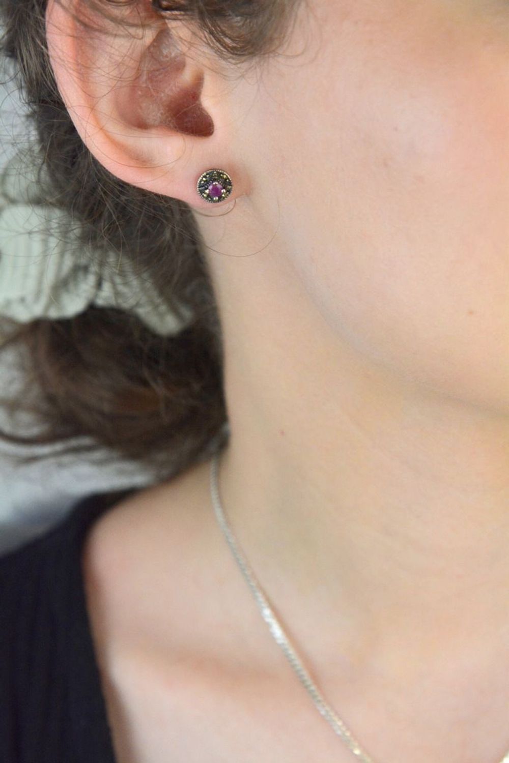 Kolczyki damskie srebrne próba 925, okrągłe z markazytami DIA-KLC-11172-925.jpg