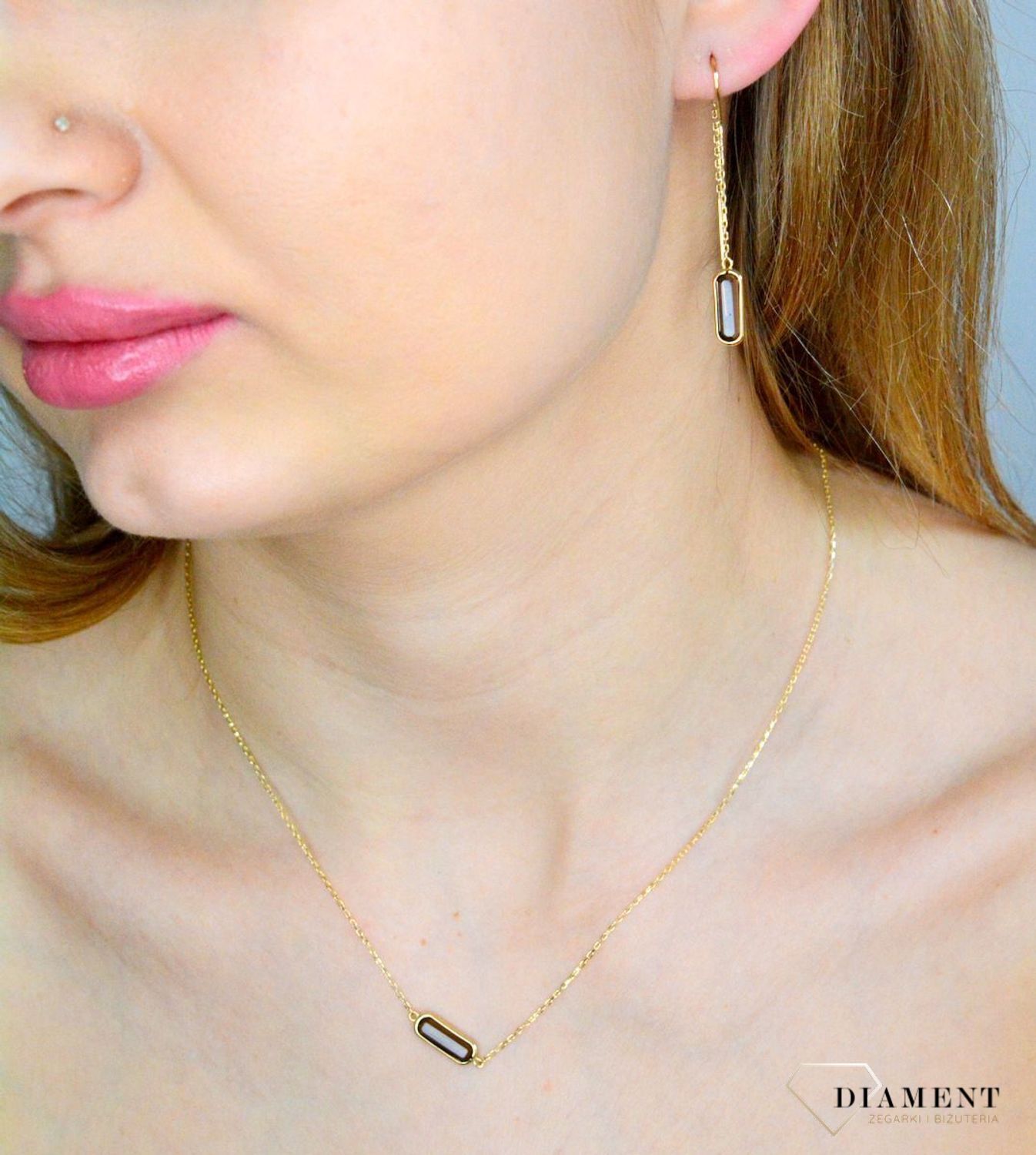 Złote kolczyki damskie z kamieniem naturalnym 585 Kolczyki z Kwarcem Dymnym DIA-KLC-11200-585.jpg