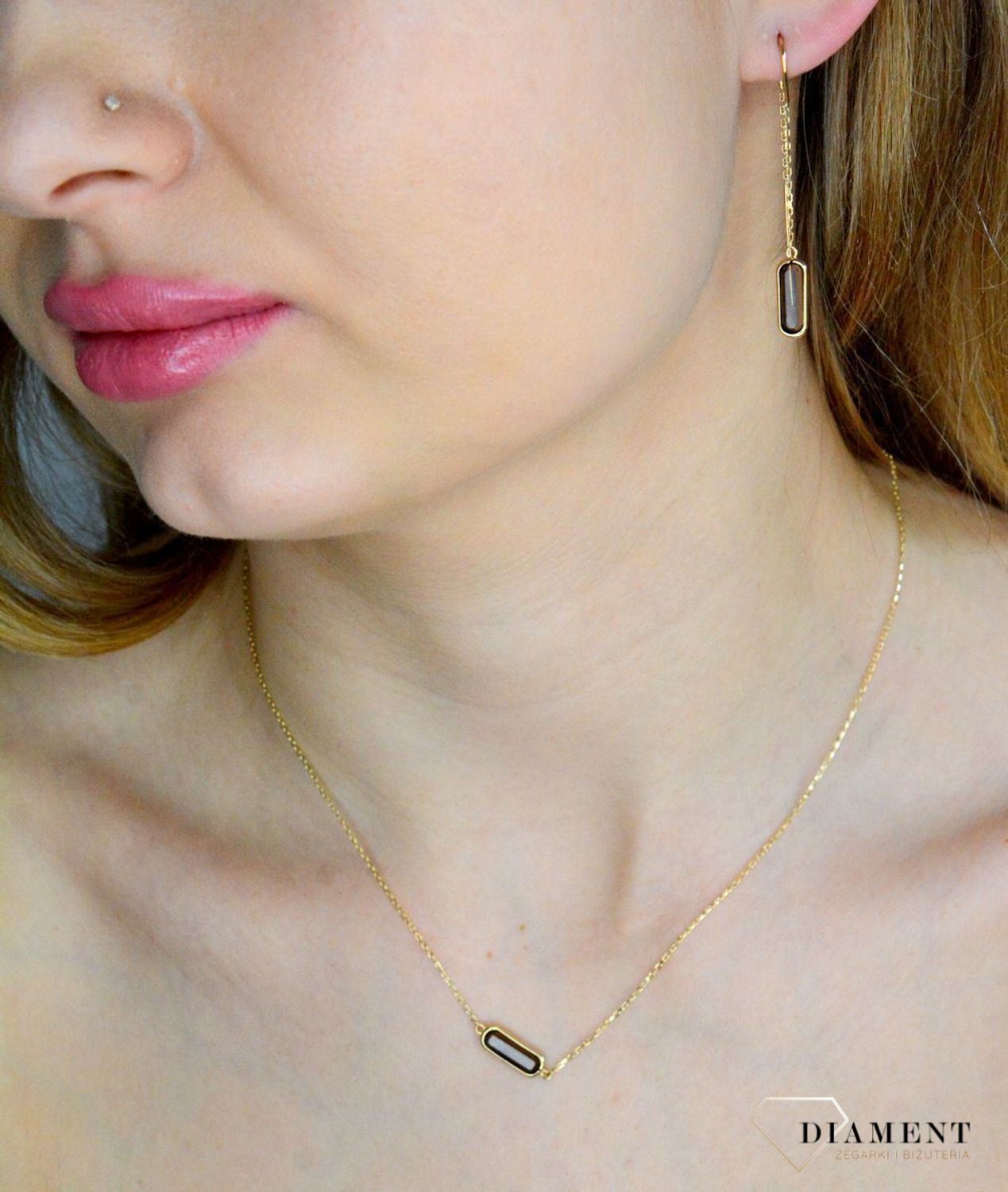 Złote kolczyki damskie z kamieniem naturalnym 585 Kolczyki z Kwarcem Dymnym DIA-KLC-11200-585.jpg