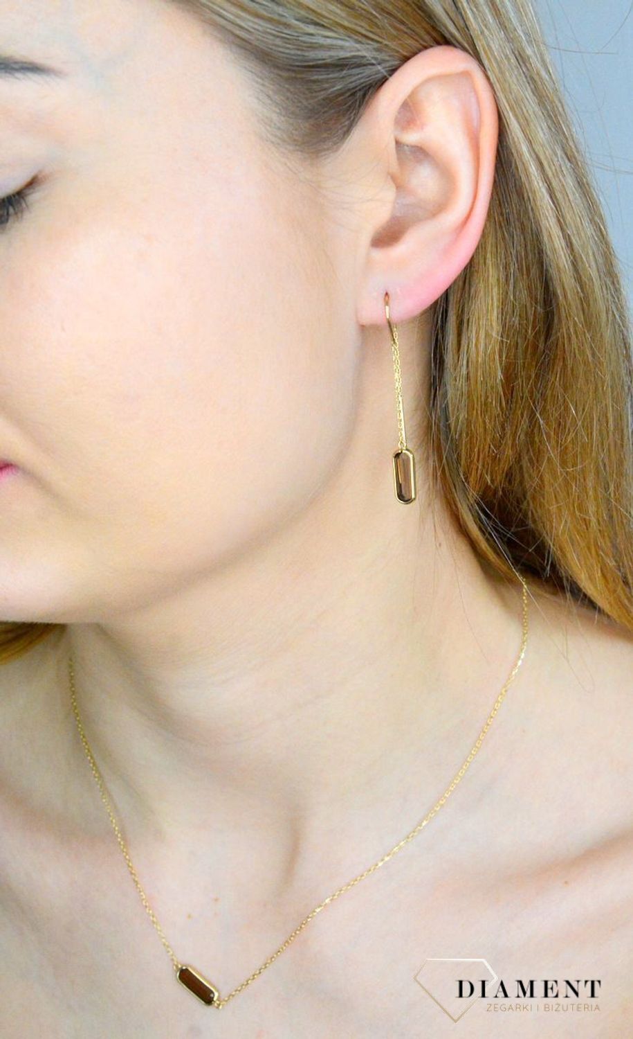 Złote kolczyki damskie z kamieniem naturalnym 585 Kolczyki z Kwarcem Dymnym DIA-KLC-11200-585.jpg