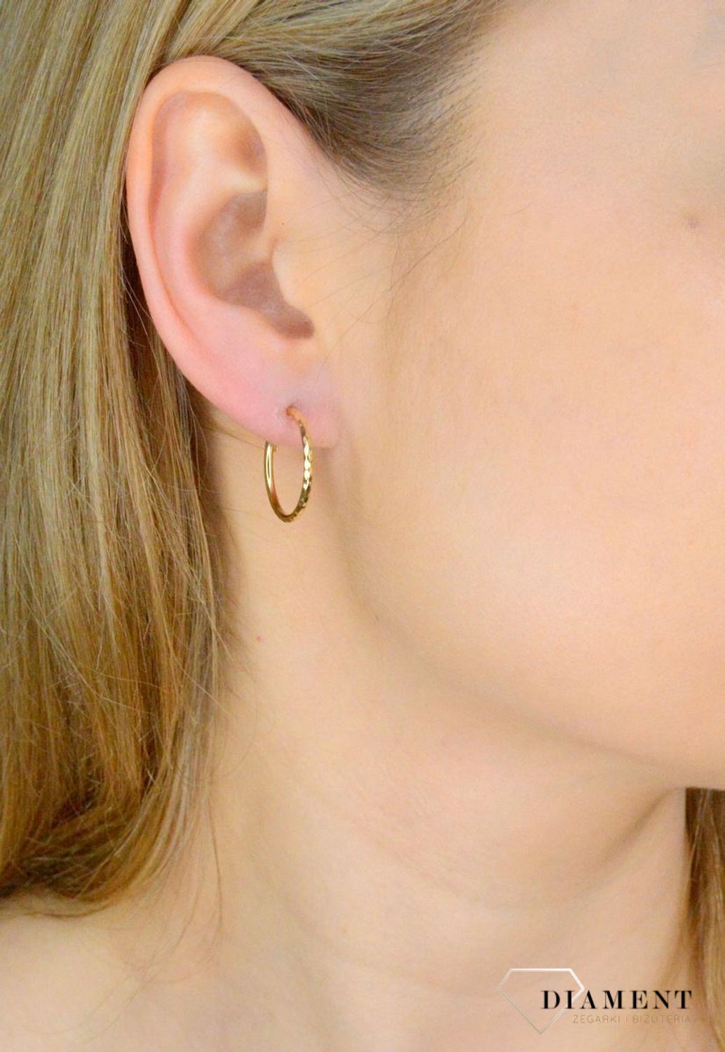 Kolczyki damskie złote 585 Grawerowane kółka  DIA-KLC-11220-585.jpg
