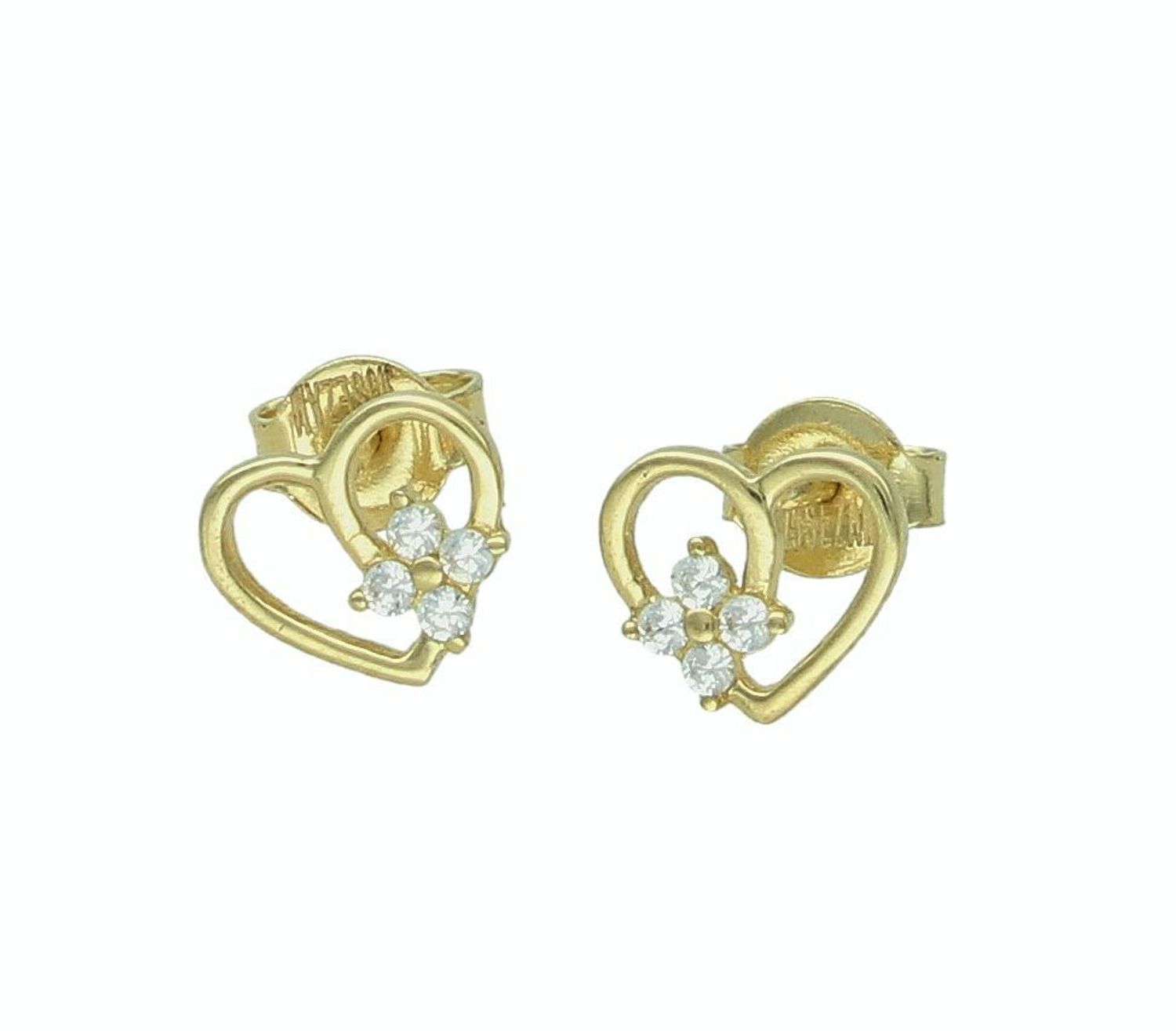 Kolczyki złote damskie 375 Serduszka z kwiatkiem z cyrkonii DIA-KLC-11233-375 Damskie kolczyki wykonane ze złota próby 375. Kolczyki mają kształt serduszka, która dodatkowo ozdobione jest cyrkoniami, tworzącymi kształt kwiat.jpg