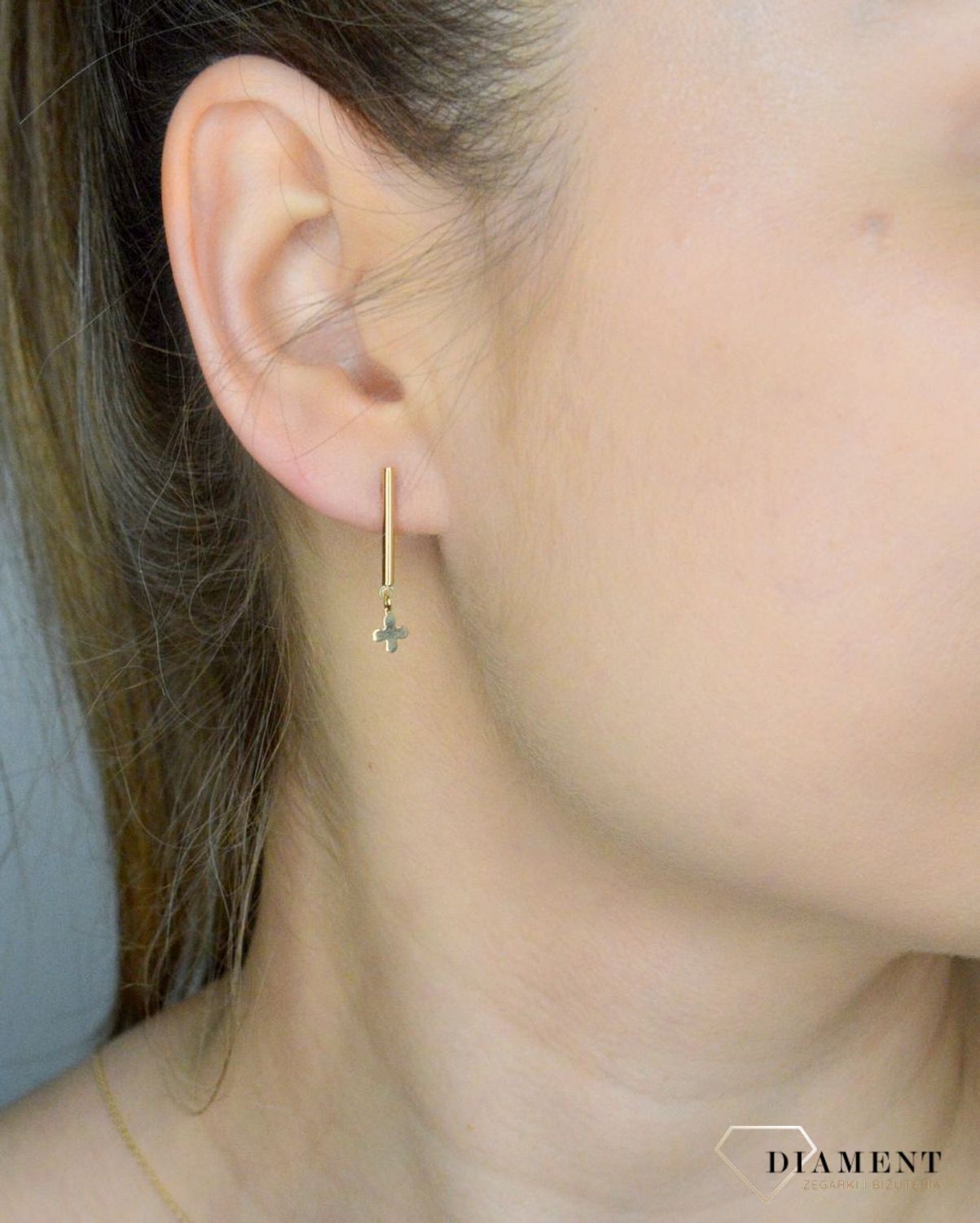 Kolczyki damskie złote 375 Wkrętki gładkie rurki i kwiatek DIA-KLC-11234-375.jpg