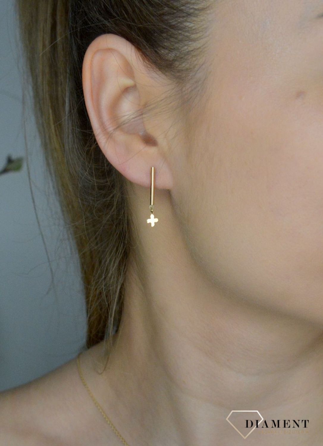 Kolczyki damskie złote 375 Wkrętki gładkie rurki i kwiatek DIA-KLC-11234-375.jpg