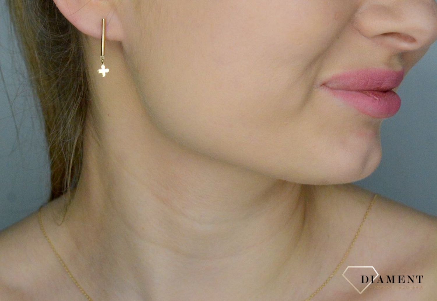 Kolczyki damskie złote 375 Wkrętki gładkie rurki i kwiatek DIA-KLC-11234-375.jpg