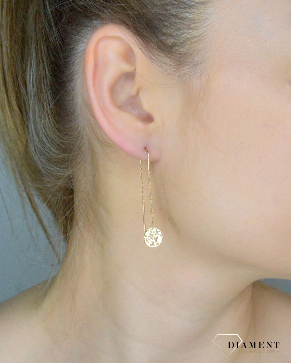 Złote kolczyki damskie 375 Przeciągane z ażurowymi kółkami  DIA-KLC-11240-375.jpg