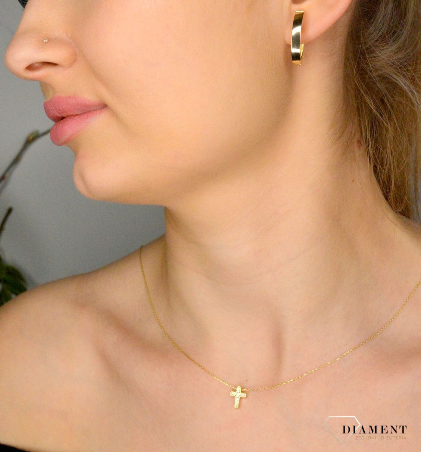 Złote kolczyki damskie 375 Gładkie blaszki DIA-KLC-11244-375.webp