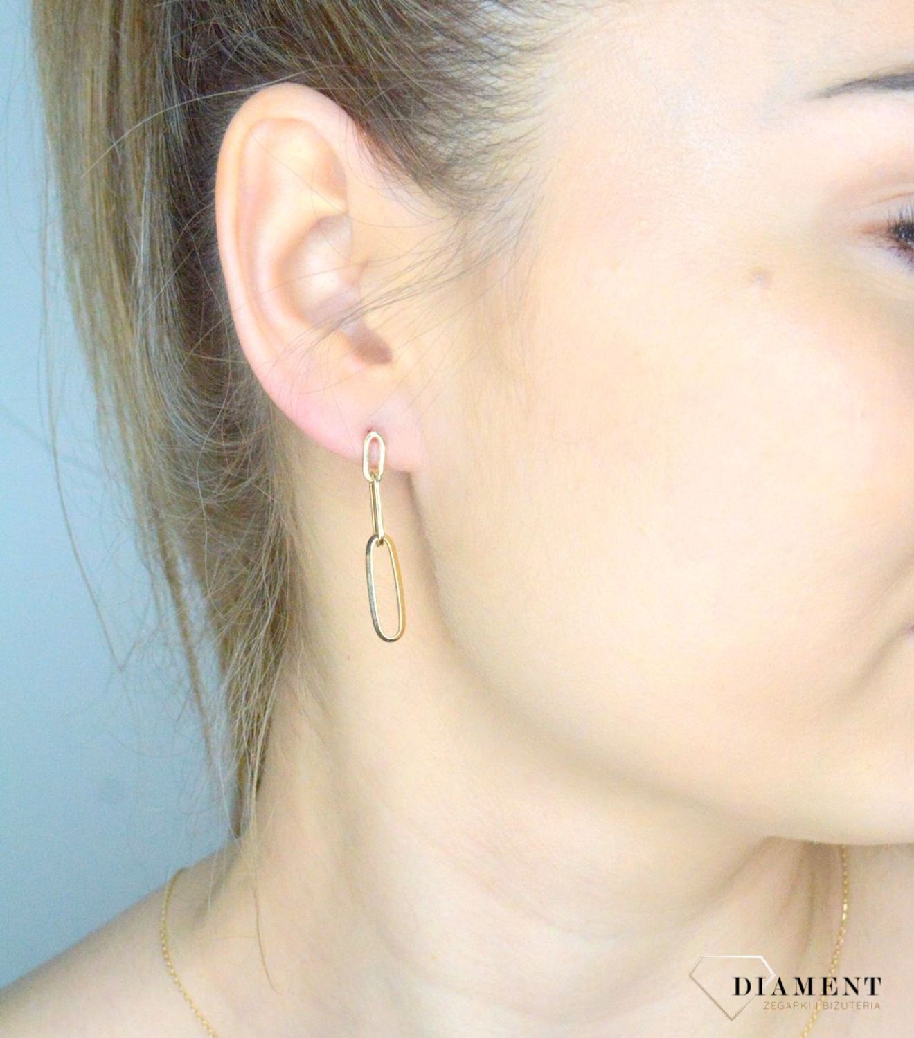 Kolczyki  złote wiszące damskie 375 duże podłużne ogniwa DIA-KLC-11245-375.jpg