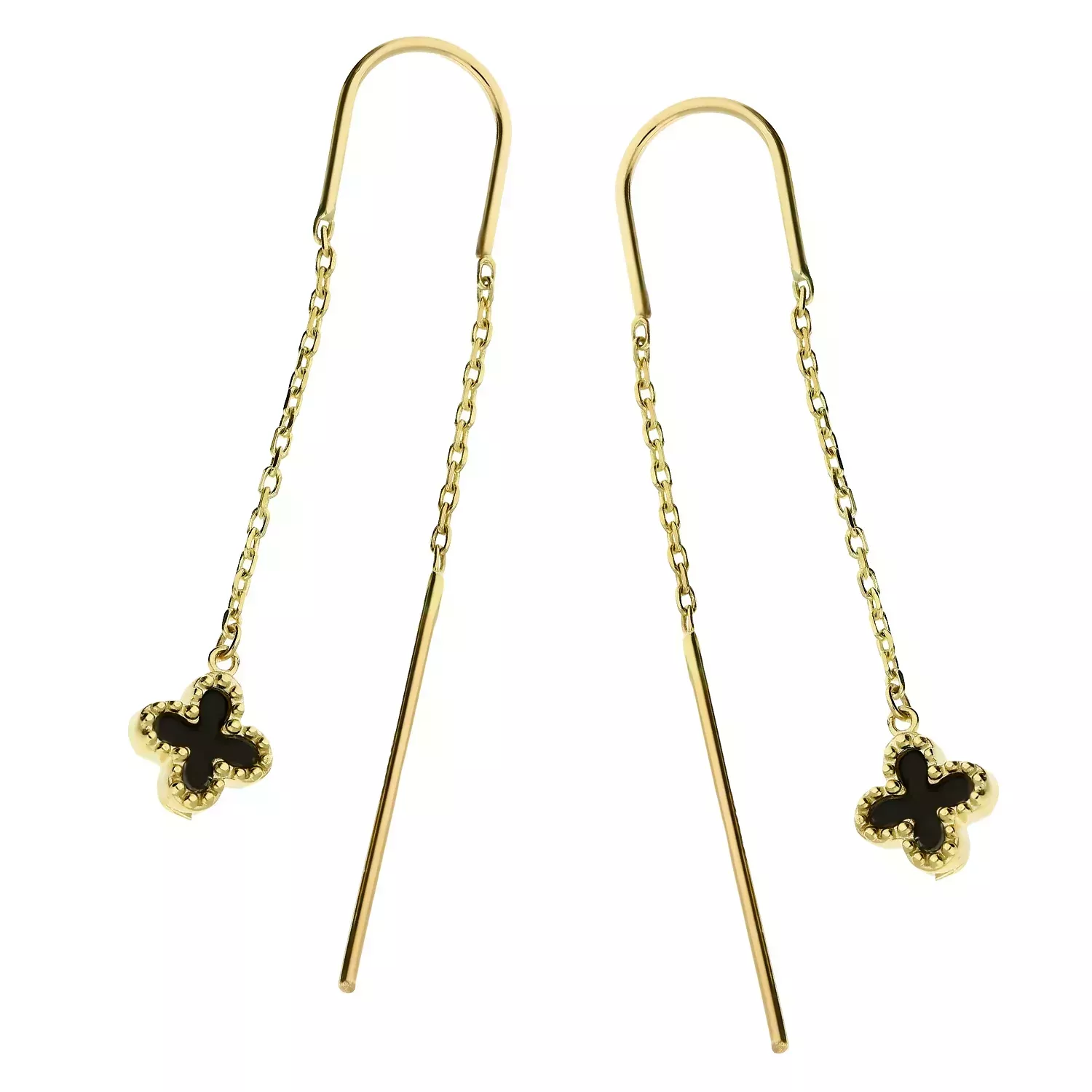 Złote kolczyki damskie 375 Przeciągane z czarnymi koniczynkami DIA-KLC-11254-375.webp