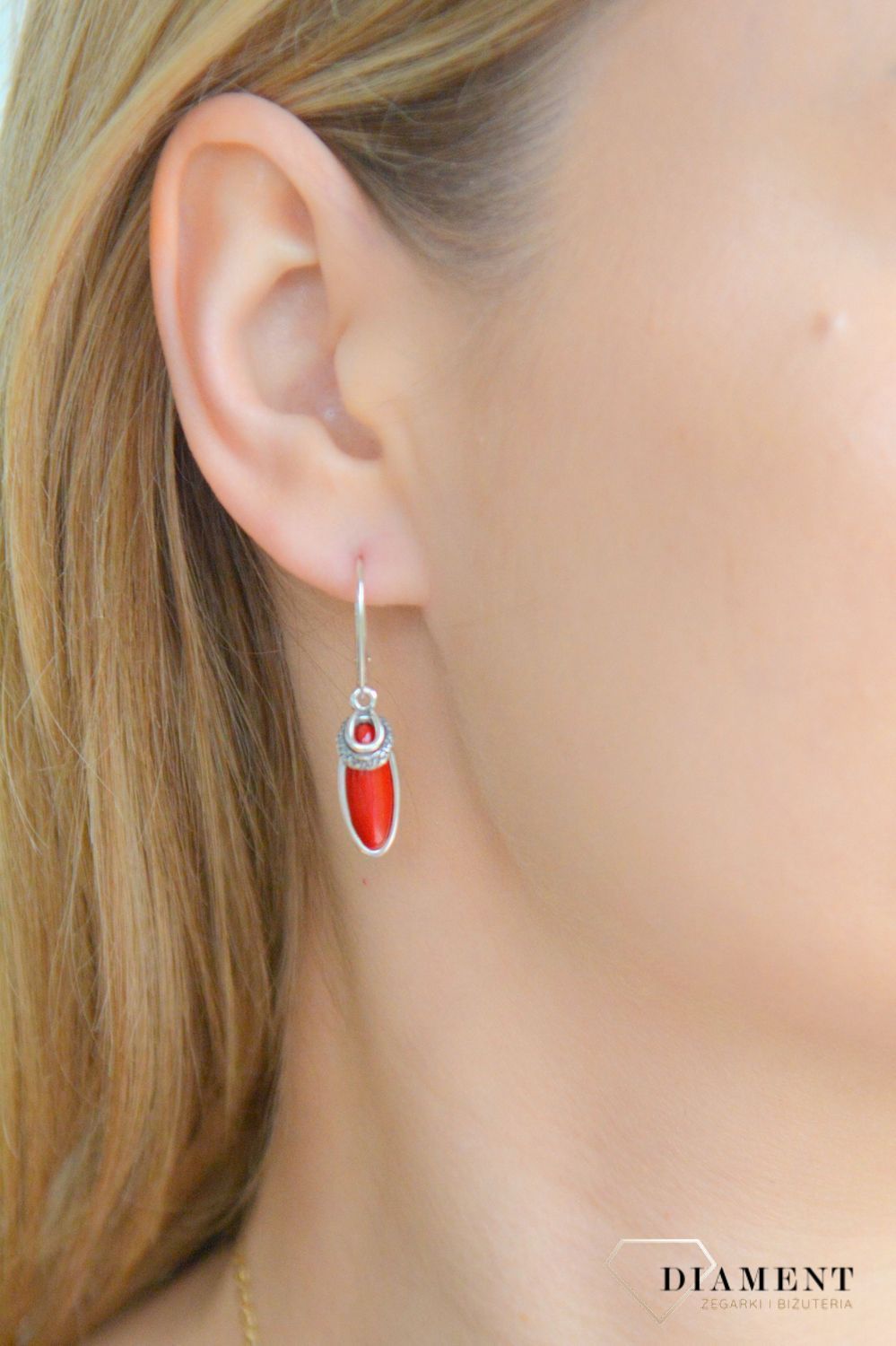 Srebrne kolczyki damskie 925 wiszące z koralem DIA-KLC-11263-925.jpg