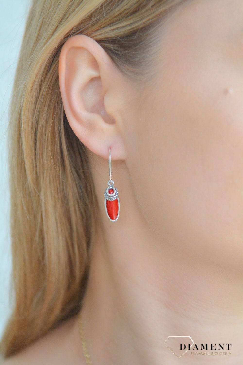 Srebrne kolczyki damskie 925 wiszące z koralem DIA-KLC-11263-925.jpg