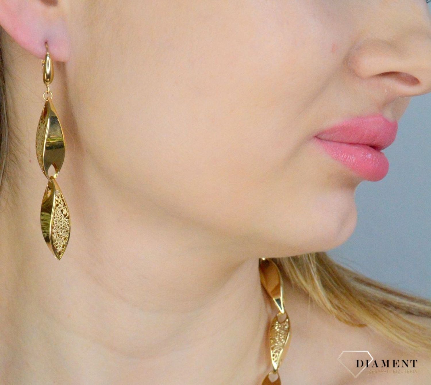 Złote kolczyki damskie 585 wiszące ażurowe DIA-KLC-11278-585. Złote kolczyki damskie. Złote kolczyki wiszące. Kolczyki złote wiszące. Kolczyki złote na bigiel. Kolczyki złote wiszące na prezent..jpg