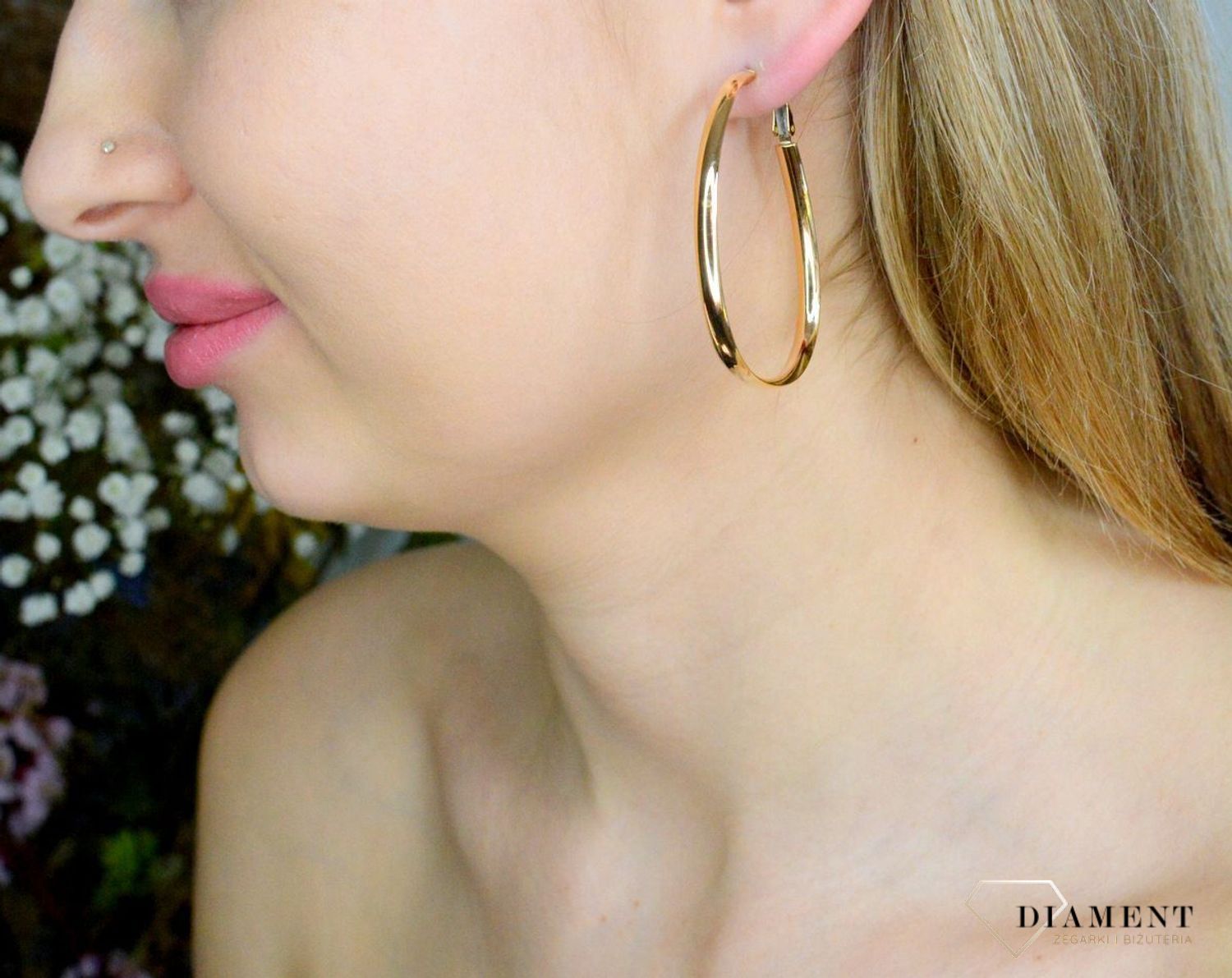 Kolczyki damskie złote 585 duże owalne kółka DIA-KLC-11284-585. Złote kolczyki damskie. Kolczyki złote damskie klasyczne. Złote kolczyki eleganckie. Złote kolczyki damskie na prezent..jpg