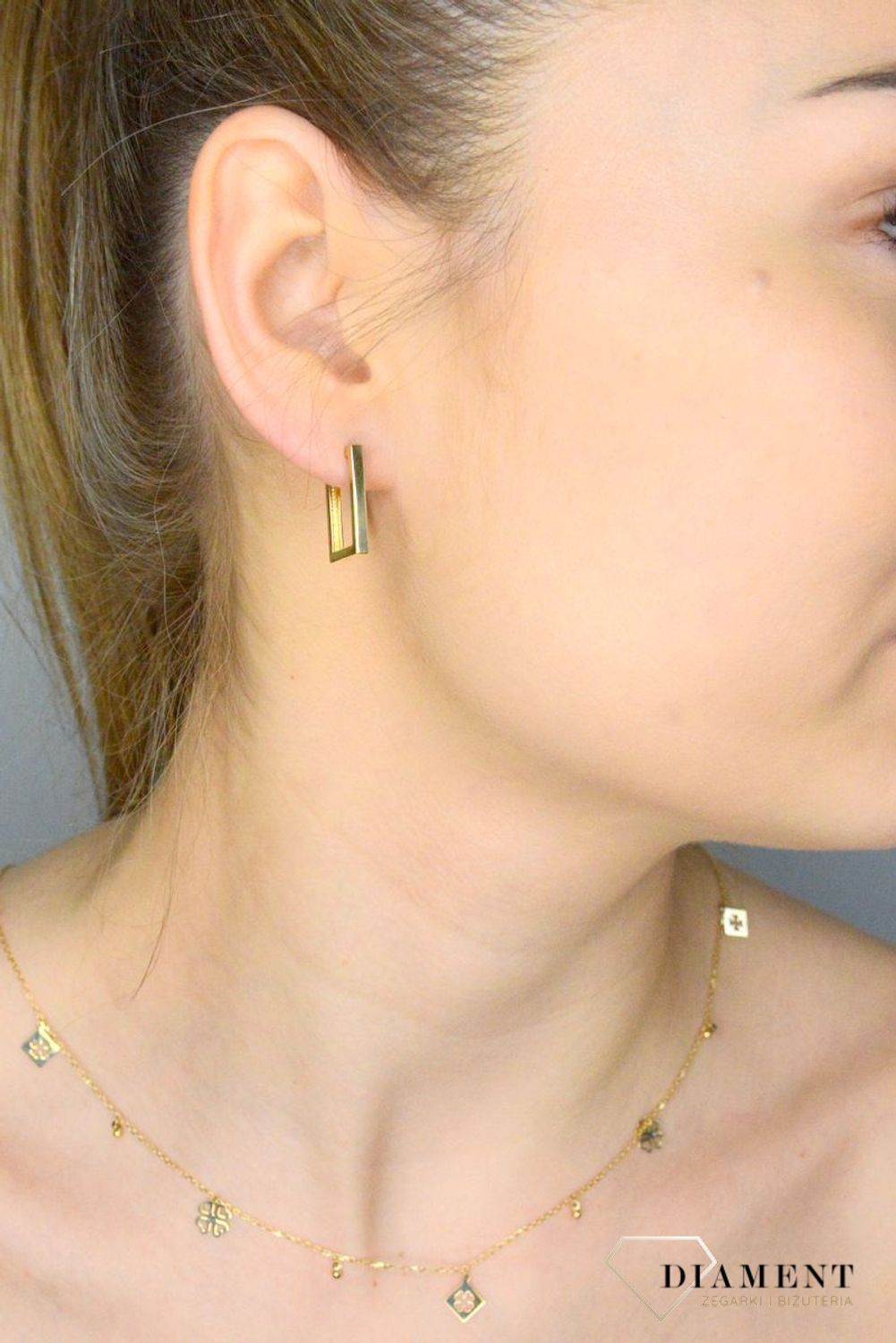 Kolczyki damskie złote 585 klasyczne prostokąty  DIA-KLC-11314-585. Złote kolczyki damskie. Kolczyki złote damskie klasyczne. Złote kolczyki eleganckie. Złote kolczyki damskie na prezent..jpg
