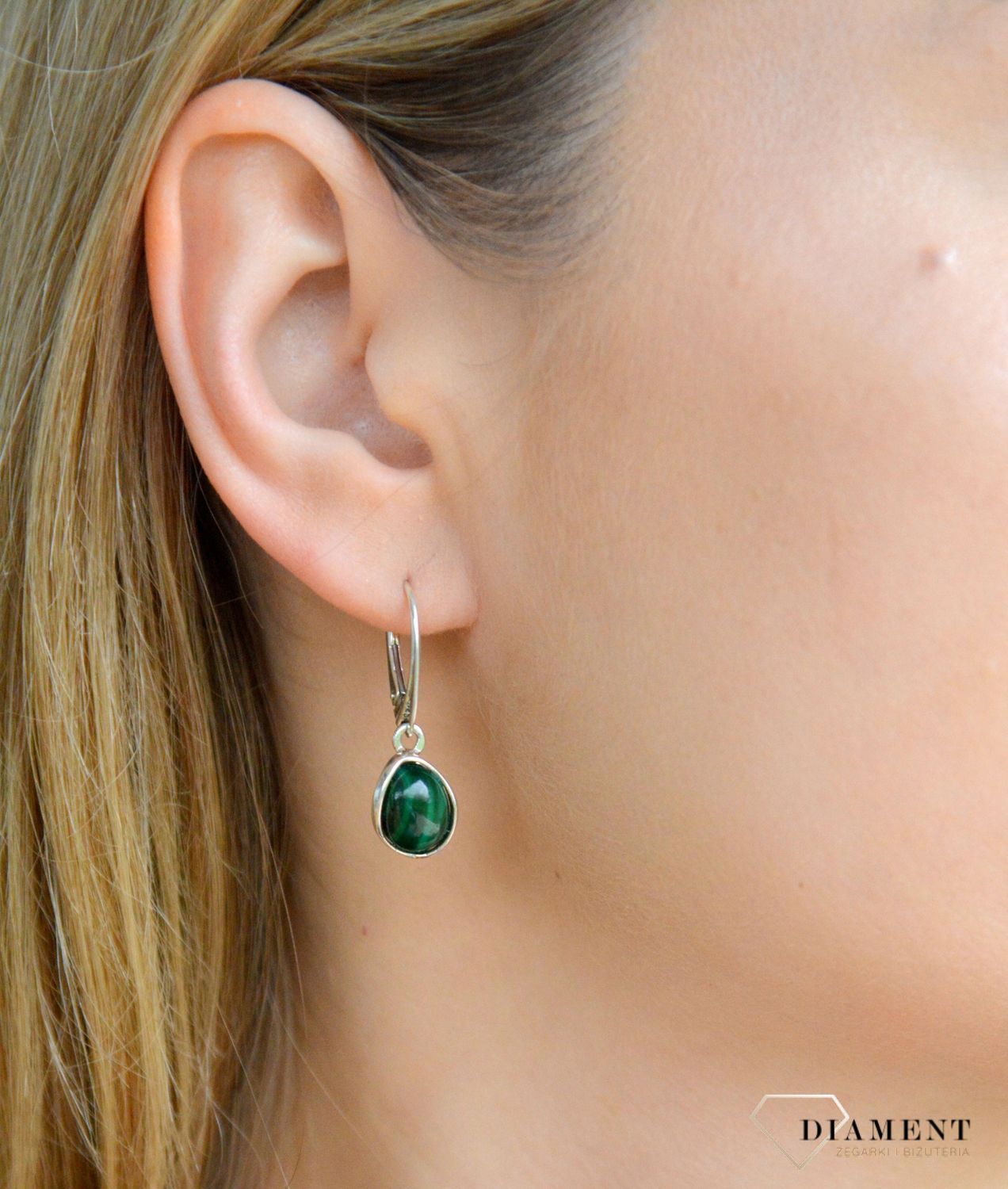 Srebrne kolczyki damskie 925 wiszące z owalnym malachitem DIA-KLC-11322-925.jpg