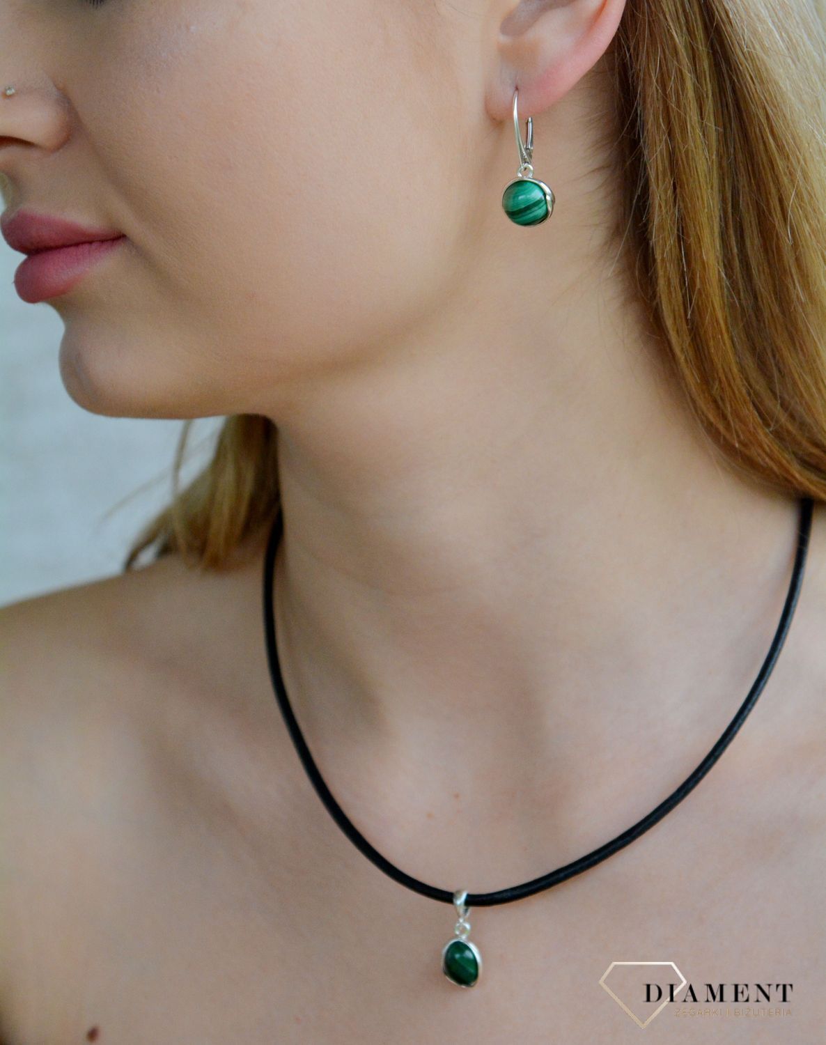 Srebrne kolczyki damskie 925 wiszące z okrągłym malachitem DIA-KLC-11323-925.jpg
