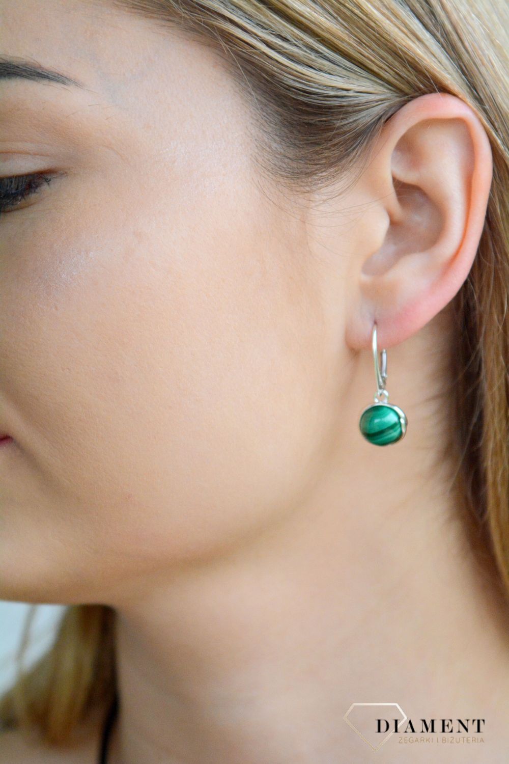Srebrne kolczyki damskie 925 wiszące z okrągłym malachitem DIA-KLC-11323-925.jpg