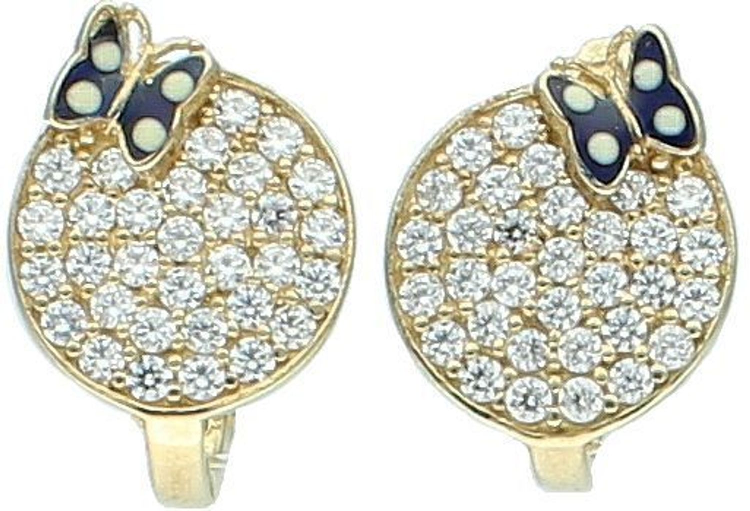 Złote kolczyki dla dziewczynki Kółka z cyrkoniami i motylkami DIA-KLC-11404-333.jpg