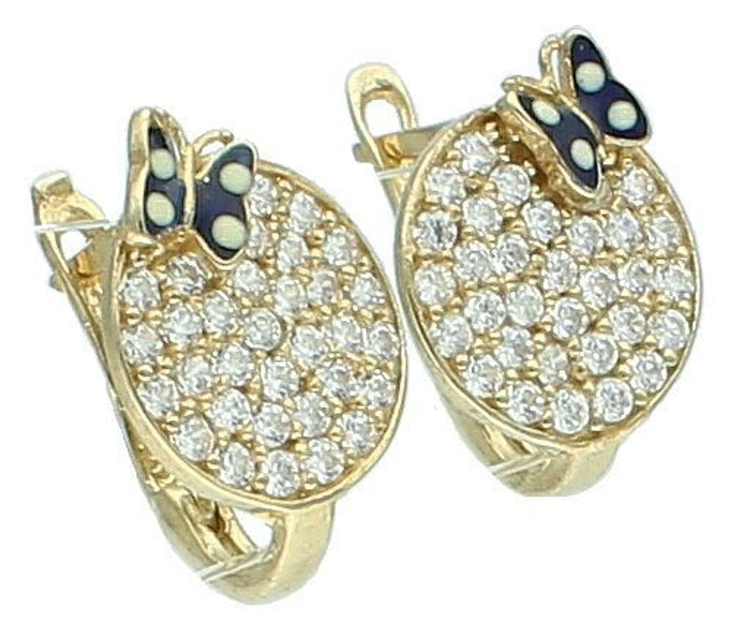 Złote kolczyki dla dziewczynki Kółka z cyrkoniami i motylkami DIA-KLC-11404-333.jpg