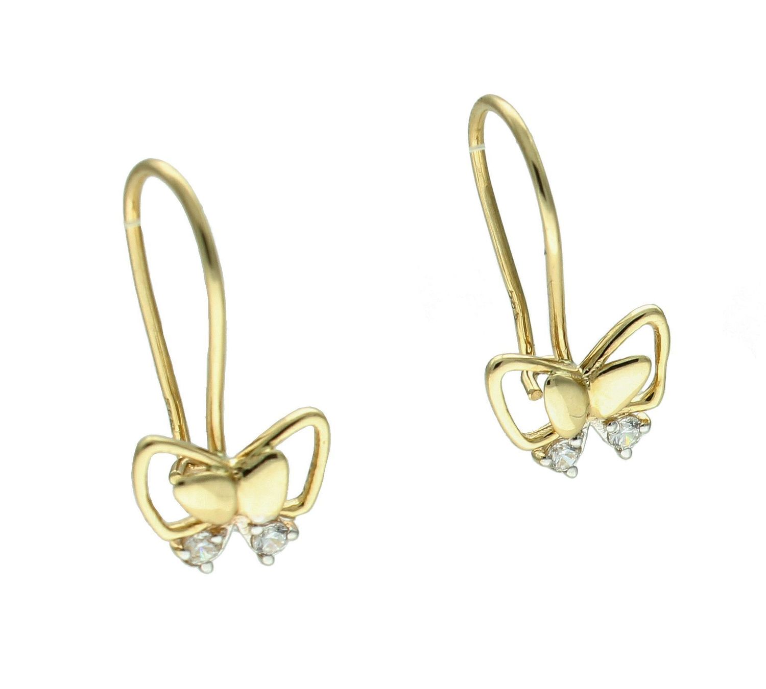 Złote kolczyki damskie 585 wiszące motylki z cyrkoniami DIA-KLC-11425-585. Złote kolczyki damskie. Złote kolczyki wiszące dla dziewczynki. Kolczyki złote z cyrkoniami. Złote kolczyki wiszące na prezent (1).jpg