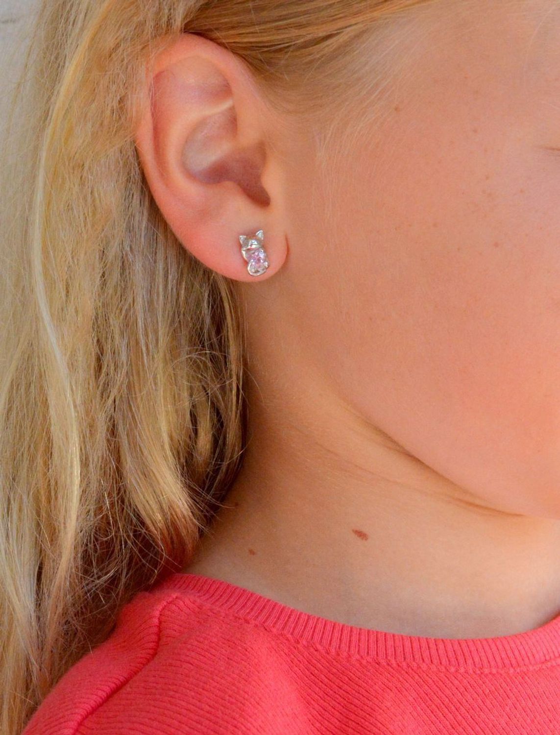 Srebrne kolczyki dziecięce 925 kotki z różową cyrkonią DIA-KLC-11568-925.jpg